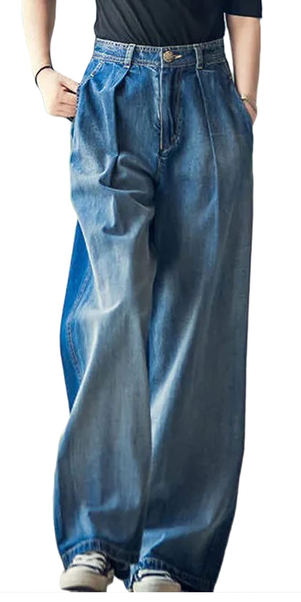 CHARTOU Women's Vintage High Waisted Loose Fit Wide Leg Denim Jeans - 90s Retro Flared Trousers for Casual Outfits & Boho Style