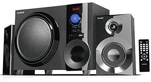 Boytone 2.1-Channel Wireless Bluetooth Bookshelf Speaker System - 30W Powerful Sound with FM Radio, Remote Control, Aux-in, USB/SD Ports - Compatible with Phones, Laptops, PCs - Perfect for Home Theater, Gaming & Music Listening