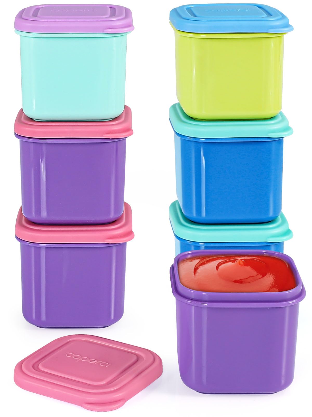**Caperci 6-Pack Leakproof Condiment Containers - 3 oz/90ml BPA-Free Small Food Storage for Sauces, Dressings, and Dips | Stackable & Portable for School Lunch, Work, Travel, Picnics, and Outdoor Dining**