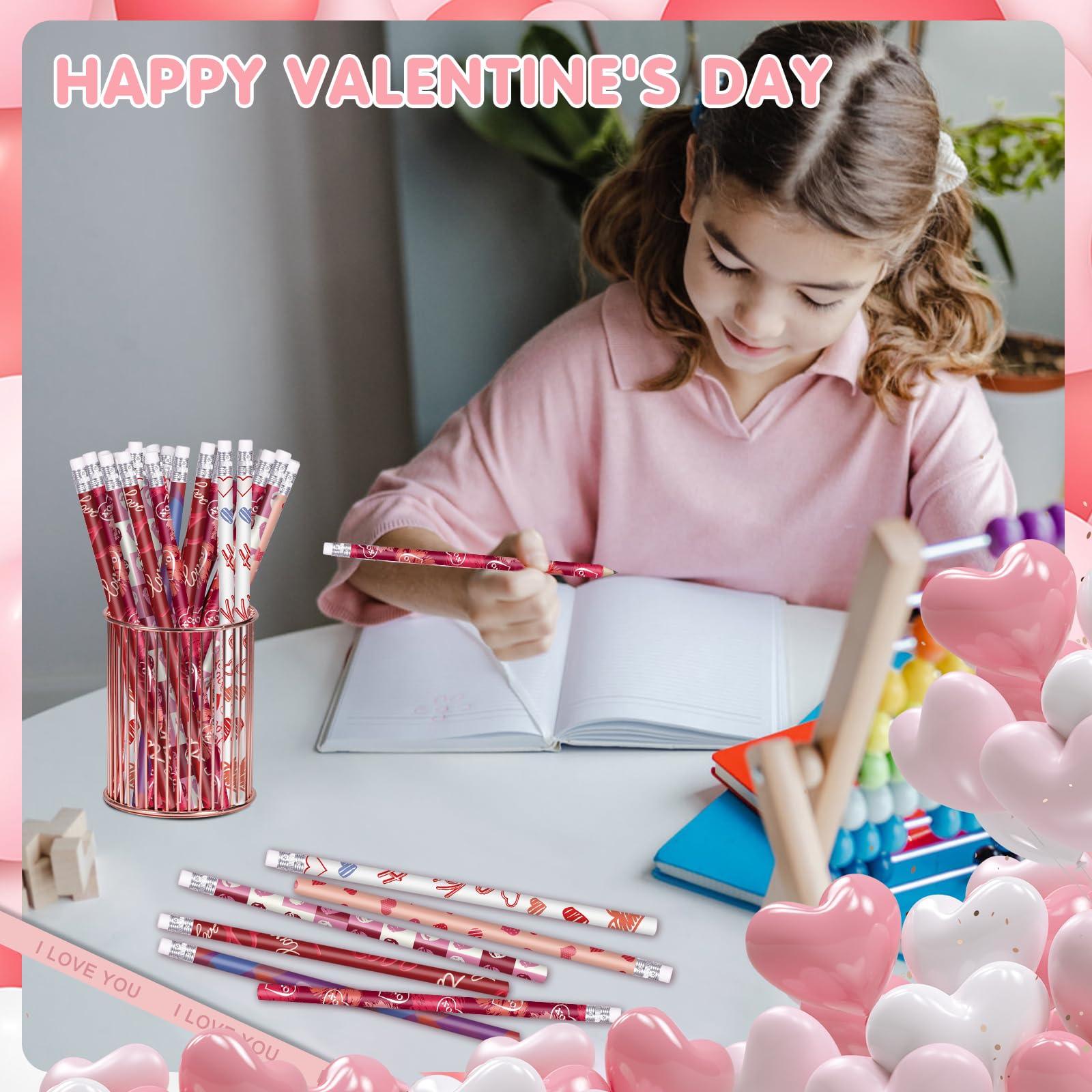 Valentine's Day Wood Pencils Bulk Pack with Erasers - 6 Styles (48 Count) for Classroom Parties, School Supplies & Holiday Gifts | Perfect for Valentine's Exchange, Teacher Appreciation & Student Rewards