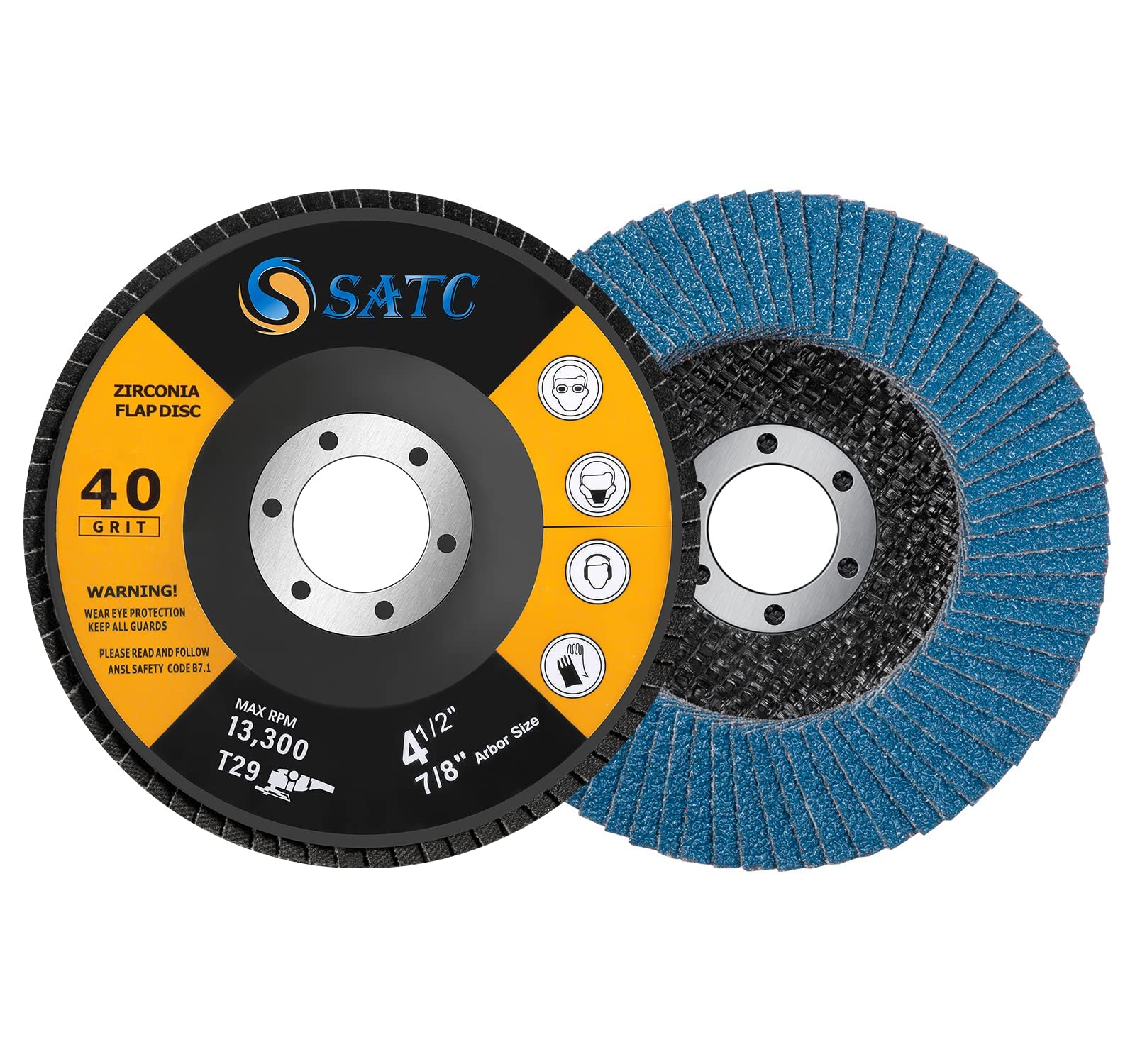 SATC 4.5 Inch 40 Grit Zirconia Flap Discs - Type 29 Angle Grinder Wheels (10 Pack) for Metal Grinding, Welding & Surface Preparation