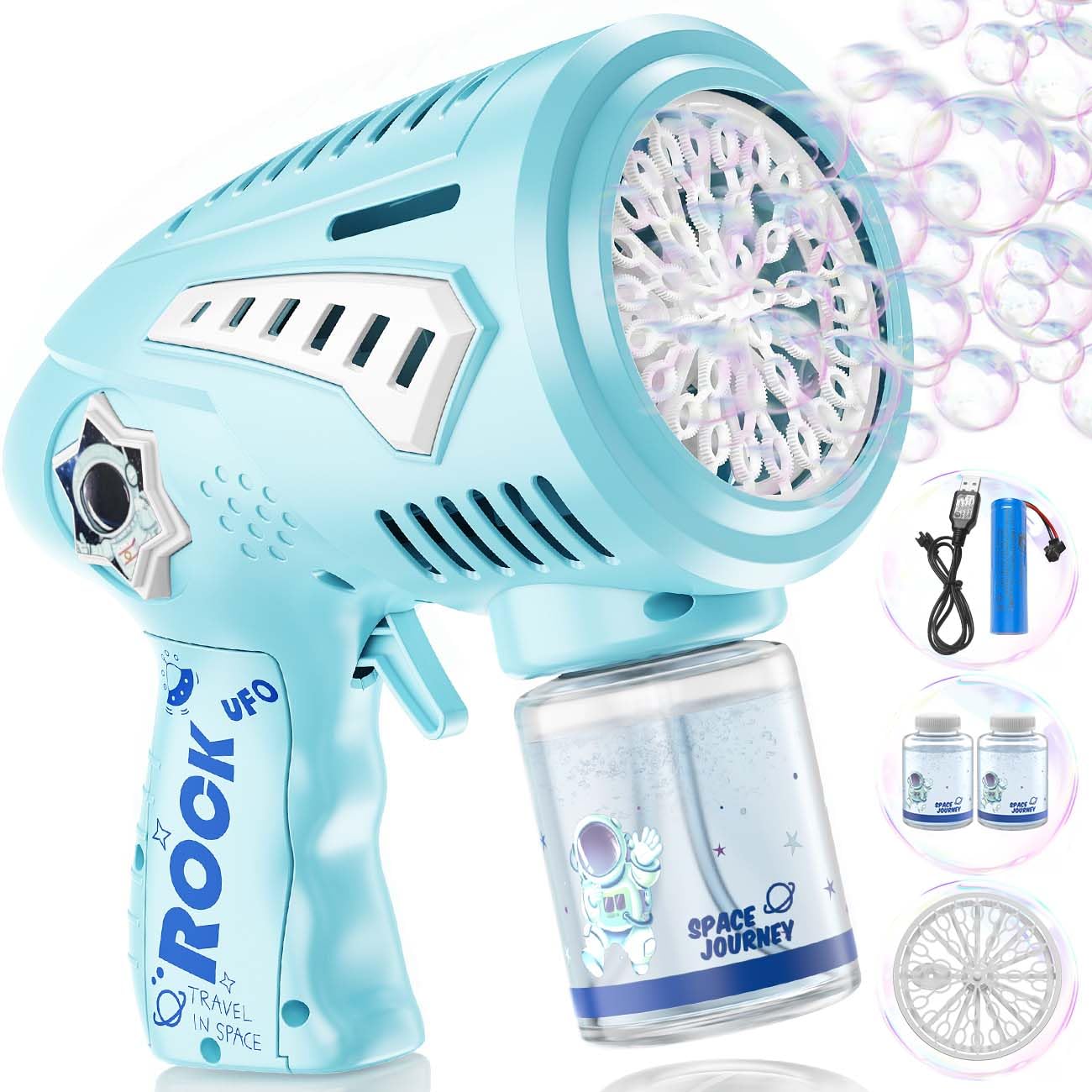 Boerfmo Bubble Gun with LED Lights - 39-Hole Bubble Blaster for Kids & Adults, Includes 260ml Bubble Solution & Rechargeable Battery - Fun Outdoor/Indoor Party Toy Gift for Boys & Girls - Perfect for Birthday, Backyard Play, and Summer Activities