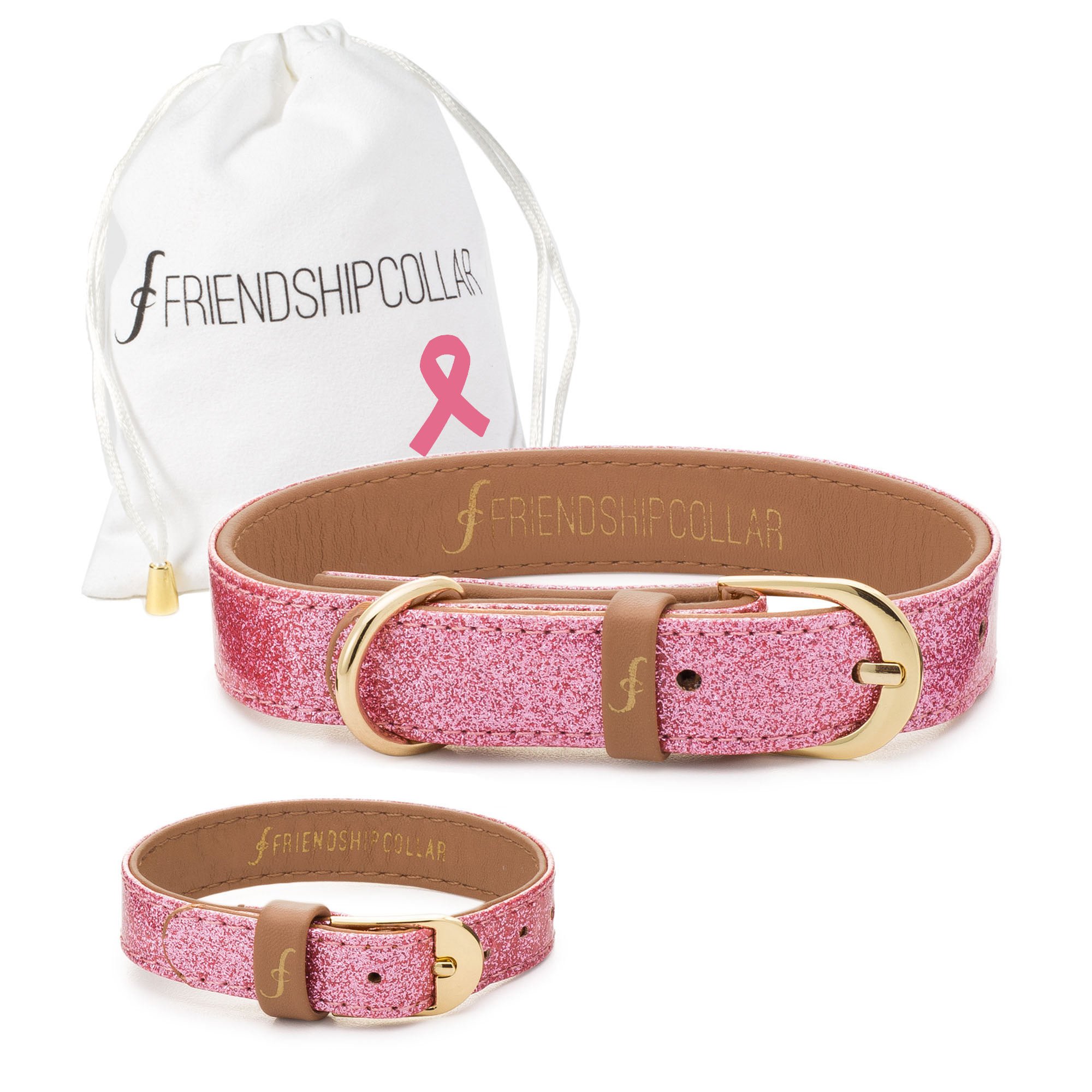 Sparkly Pink FriendshipCollar Dog Collar & Matching Bracelet Set - XX Large Size for Big Dogs - Perfect for Pet Lovers, Best Friends Day & Matching Owner-Dog Accessories