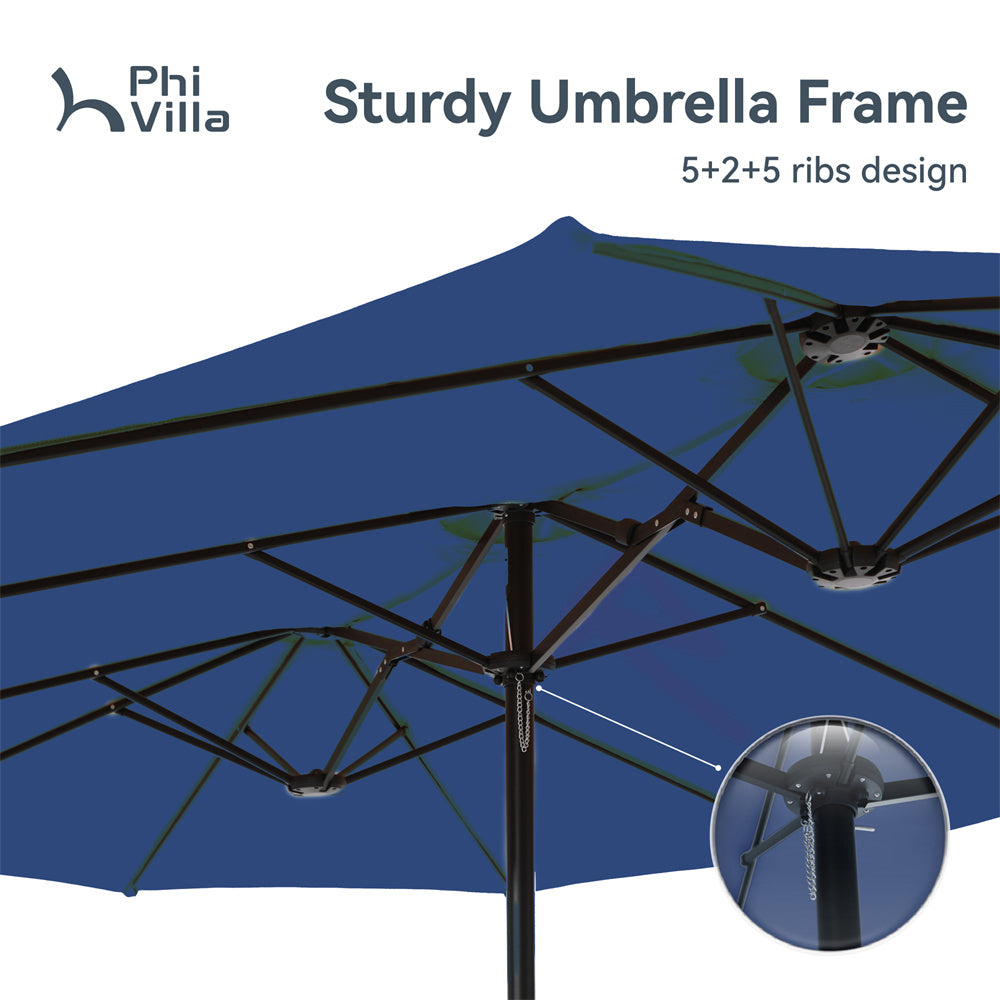 PHI VILLA 15ft Double Sided Extra Large Patio Umbrella with Base - Outdoor Sun Shade for Pool, Garden, Backyard and Beach - Heavy Duty Cantilever Market Umbrella for Commercial or Residential Use
