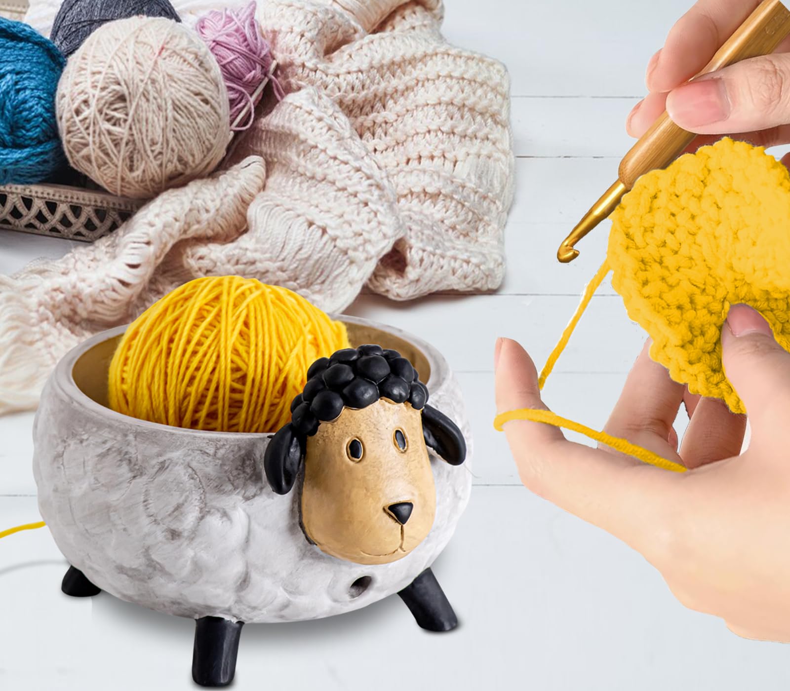 Premium Large Resin Yarn Bowl for Crocheting and Knitting - Durable Yarn Holder with Sheep Design - Perfect for Crafting, Home Decor, and Gift Giving