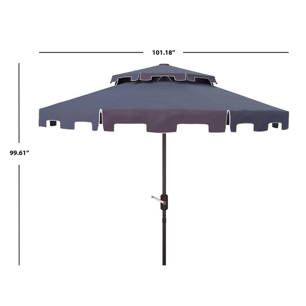 Safavieh PAT8200A 9-Foot Outdoor Double Top Market Umbrella - Navy & White UV Protected - Perfect for Patio, Garden, Poolside, and Beach Use
