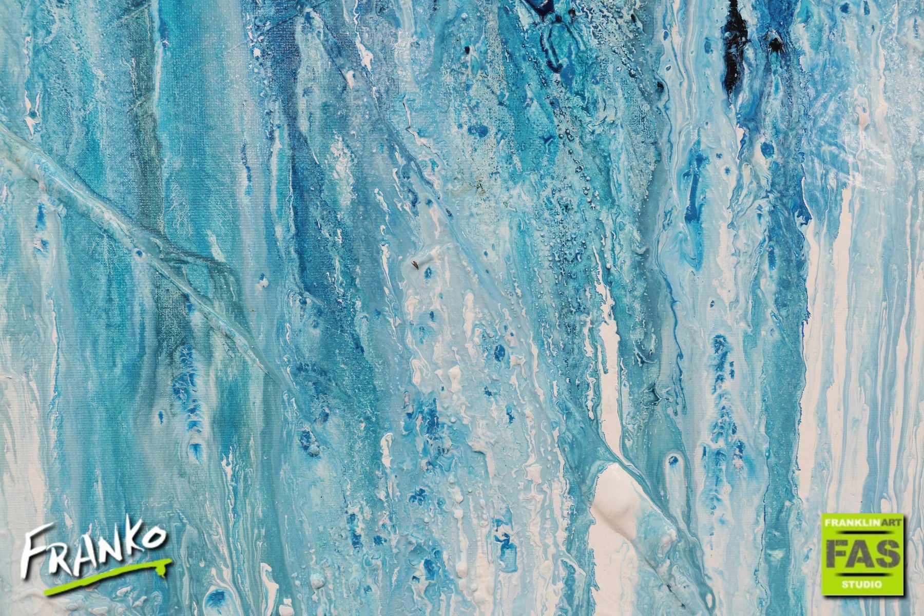 Navy & Jade 75cm x 100cm Abstract Canvas Painting - Blue White Brown Modern Artwork for Living Room, Bedroom & Office Decor