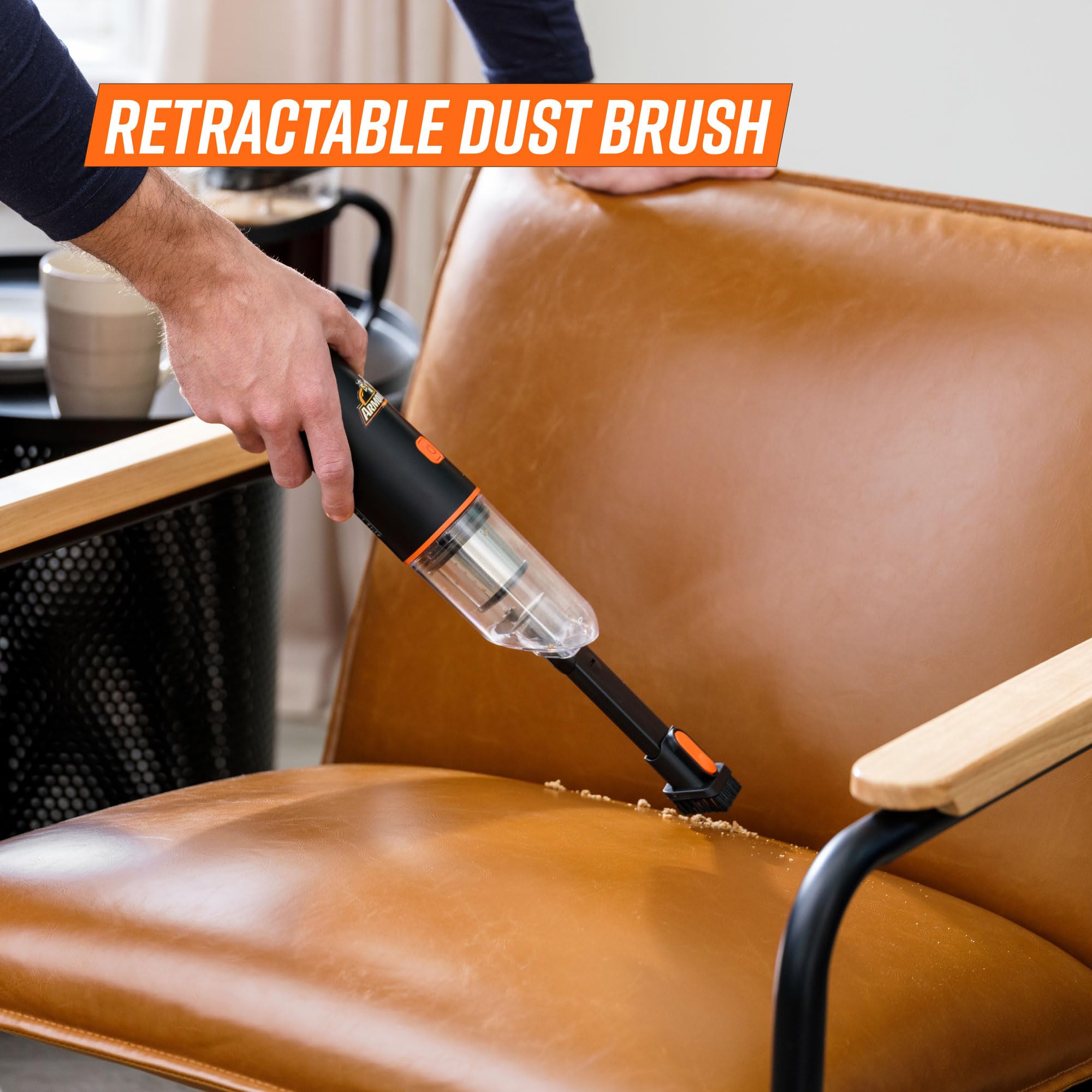 Armor All AA07V2 0901 Cordless Handheld Car Vacuum Cleaner - Powerful 12V Mini Vacuum for Car Interior, Home & Office Use - Orange Portable Vacuum for Pet Hair, Crumbs & Dust Cleaning