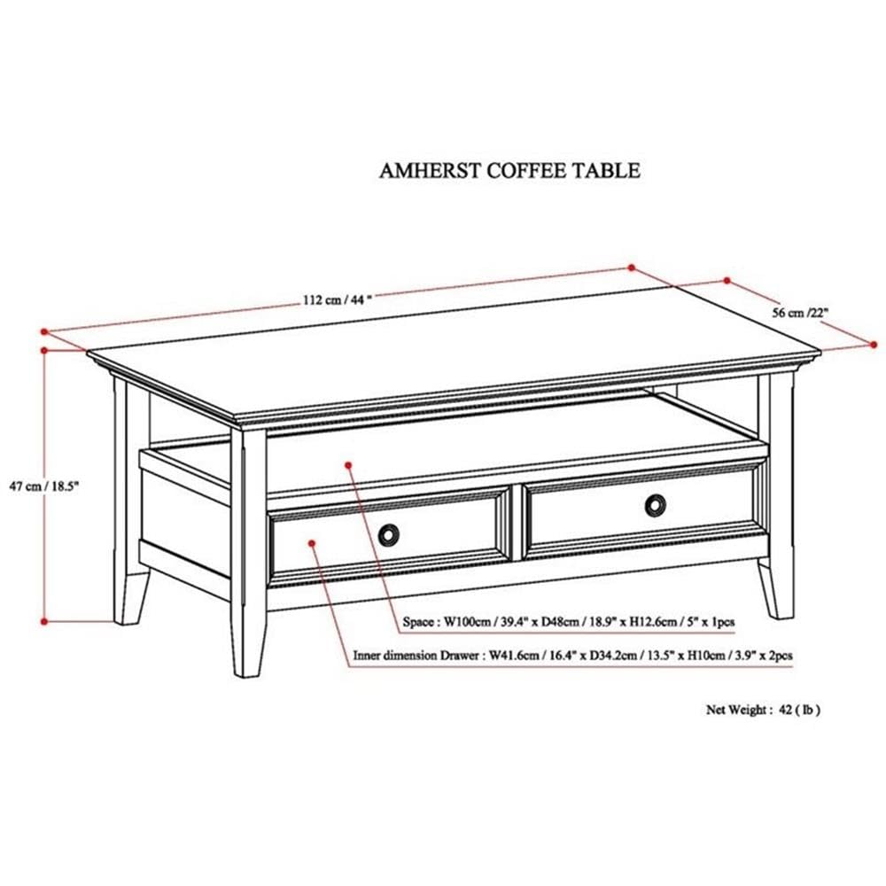 Solid Wood Coffee Table with Drawers - Hickory Brown Finish - Trent Home Rustic Living Room Furniture for Home Decor & Entertainment Spaces