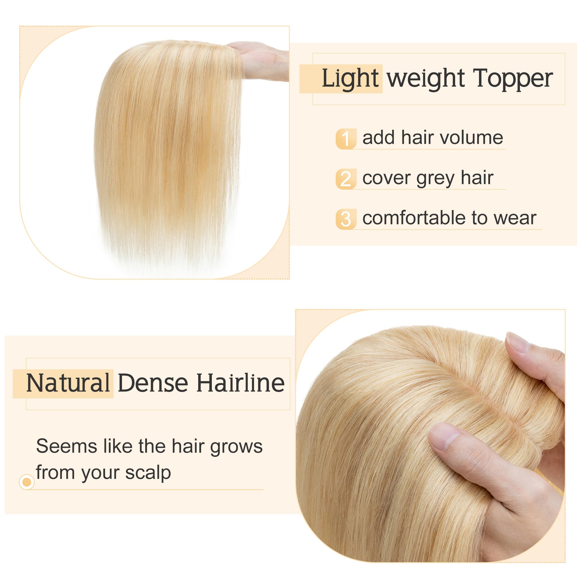 SEGO 100% Real Human Hair Toppers for Women with Thinning Hair - 7x13cm Silk Base Clip-in Top Wiglet, 10 Inch No Bangs (Ash Blonde & Bleach Blonde) - Perfect for Daily Wear, Parties, and Special Occasions