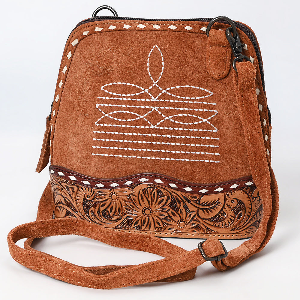 American Darling ADBG1659 Genuine Western Leather Crossbody Bag for Women - Hand-Tooled Suede Purse - Perfect for Casual Outings, Travel & Western Fashion