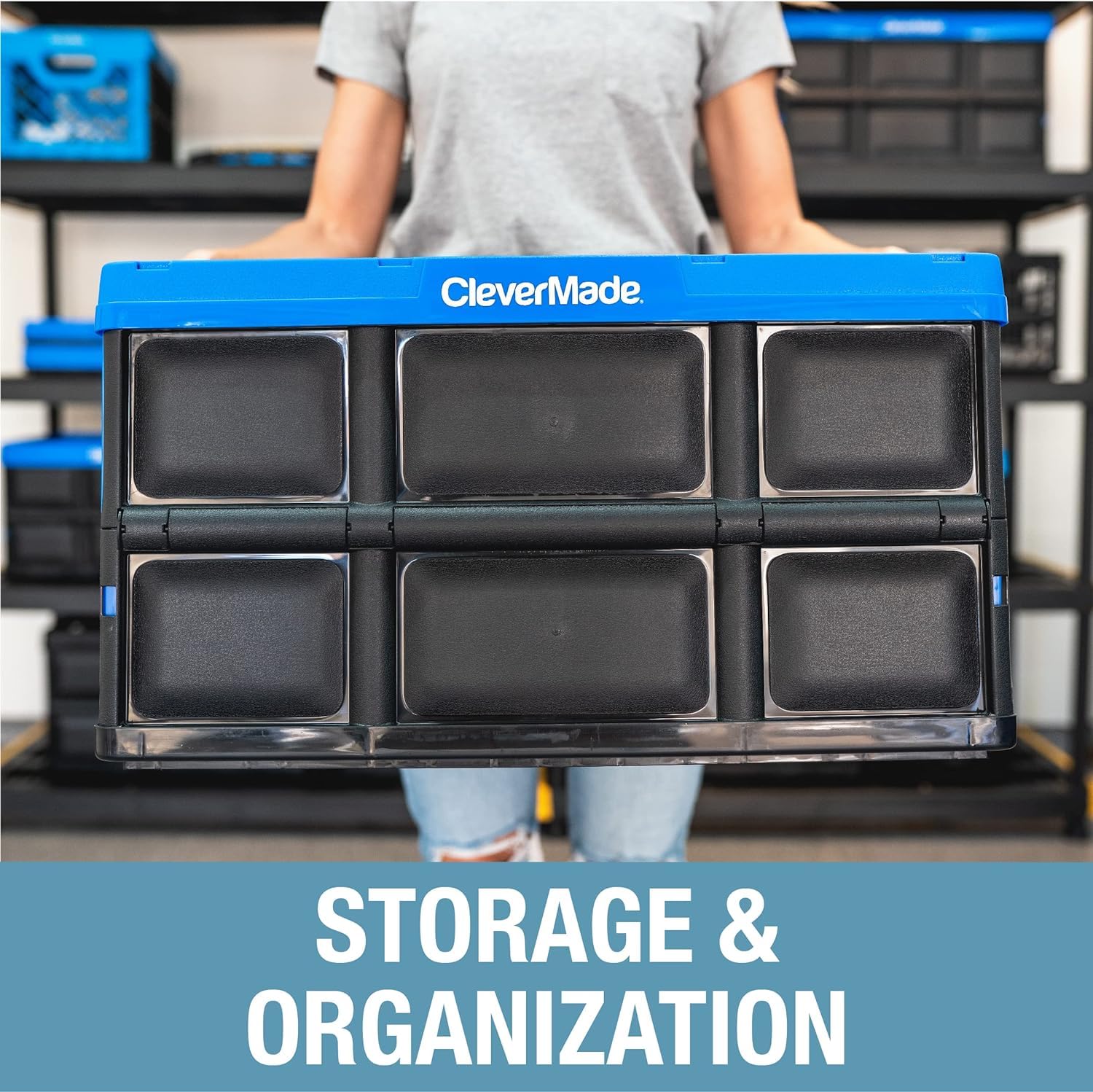 CleverMade 62L Collapsible Storage Bins 3-Pack - Heavy Duty Stackable Folding Crates for Home Organization | Space-Saving Tan Containers for Closet, Garage & Office Use