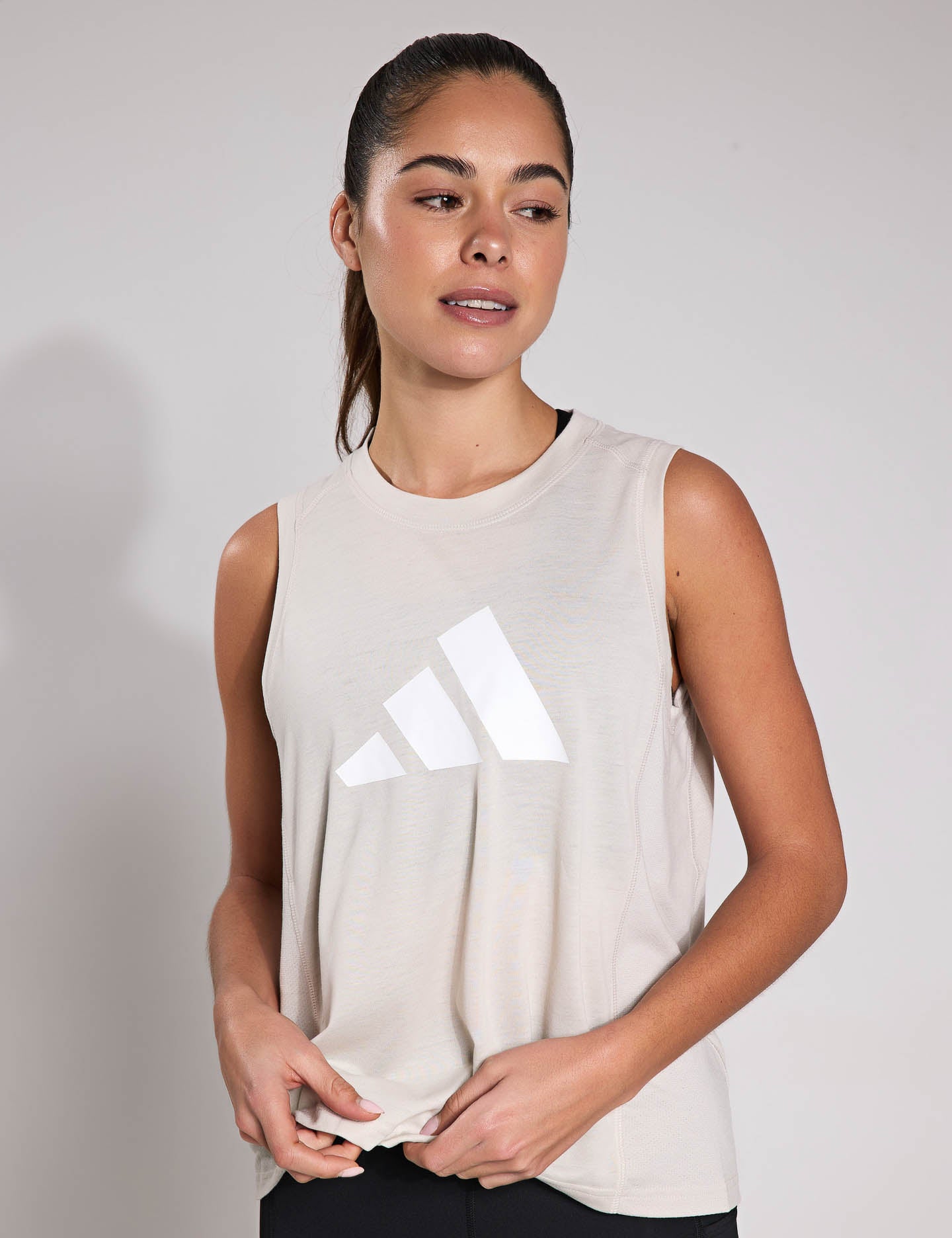 High-Performance Training Tank Top for Women - Big Logo Design in Wonder Alumina/White | Gym Workout & Running Essentials
