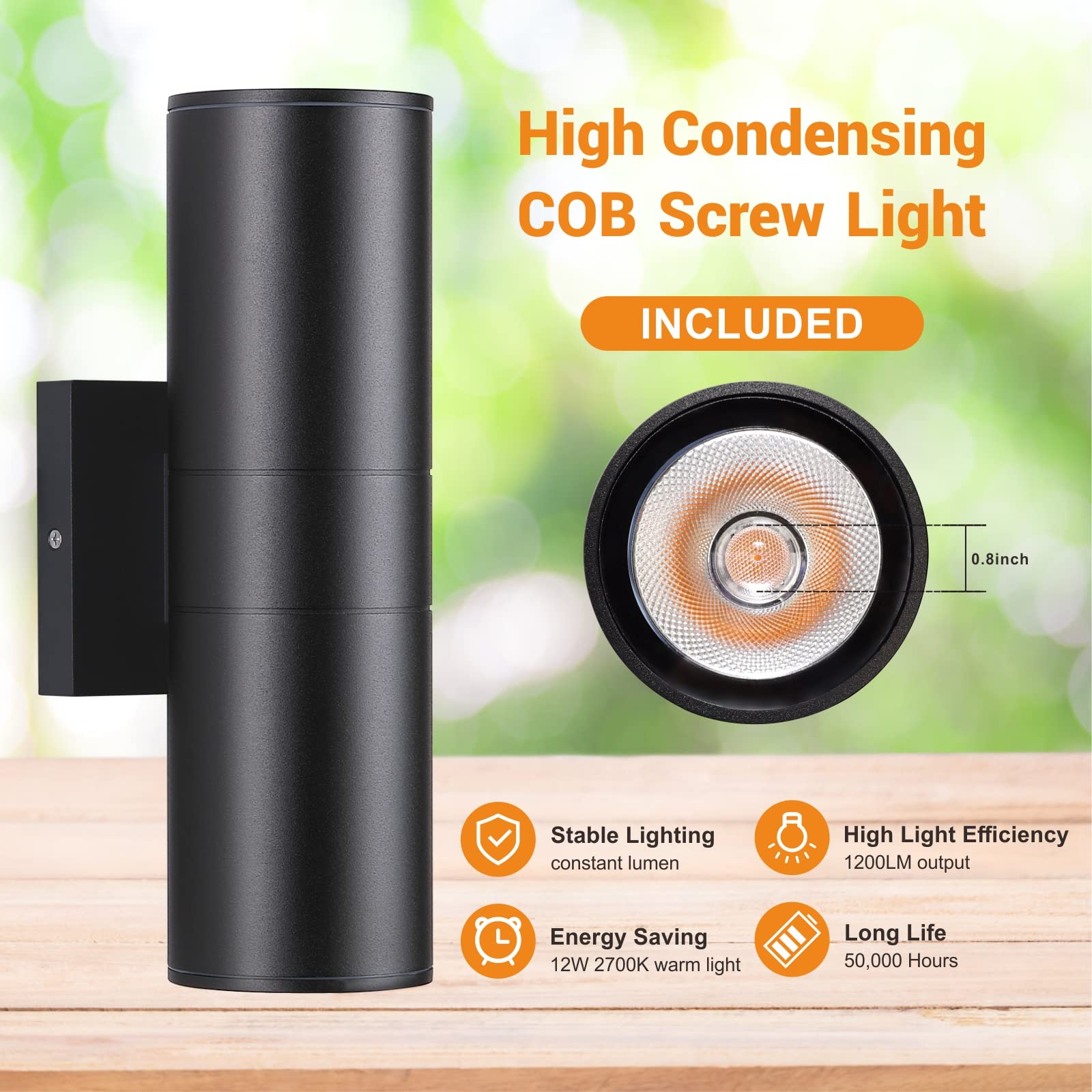 4-Pack Matte Black Outdoor Wall Lights - 12W 2700K Integrated LED Cylinder Up Down Lights, Aluminum Exterior Light Fixtures for Porch, Patio, Doorway & Garden - Weatherproof Outdoor Lighting for Home & Commercial Use