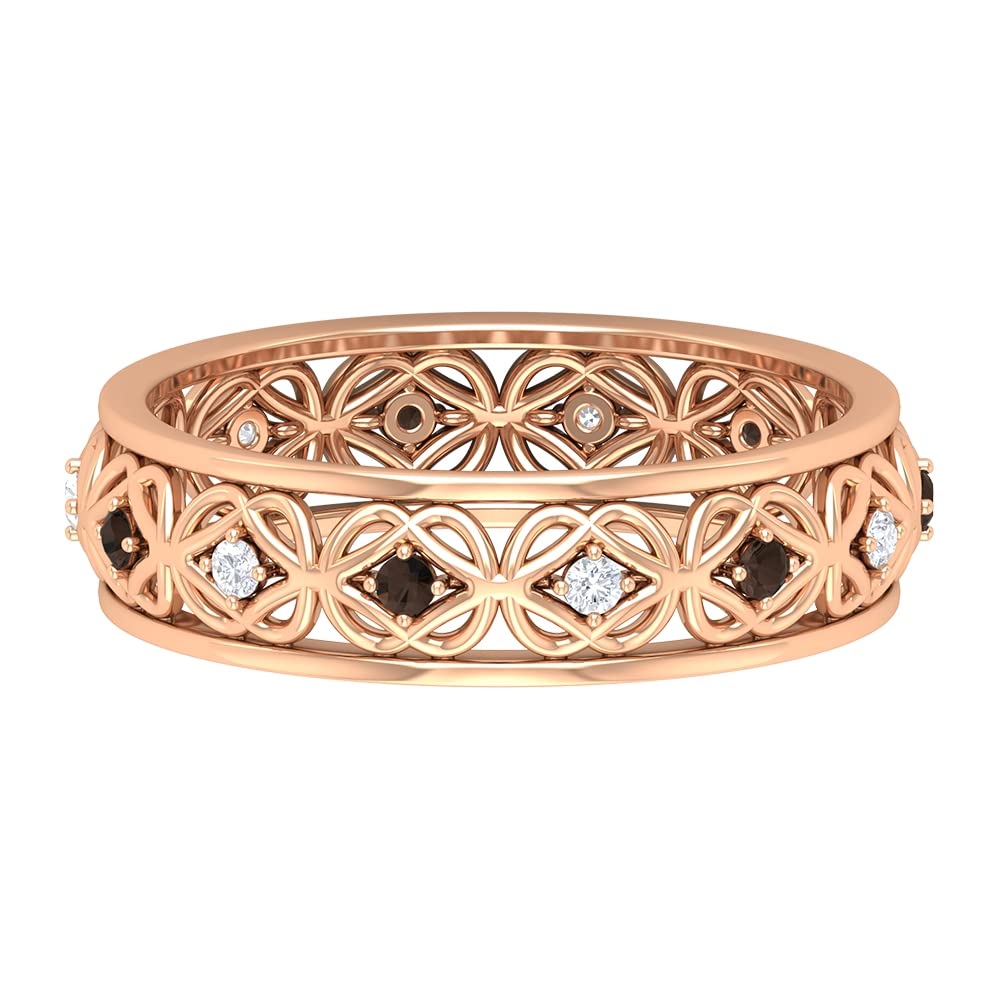 1/4 CT Smoky Quartz and Diamond Band Ring - 14K Solid Gold Celtic Wedding Ring for Women, Elegant Round Diamond Engagement Ring, Durable Smoky Quartz Jewelry for Everyday Wear & Special Occasions