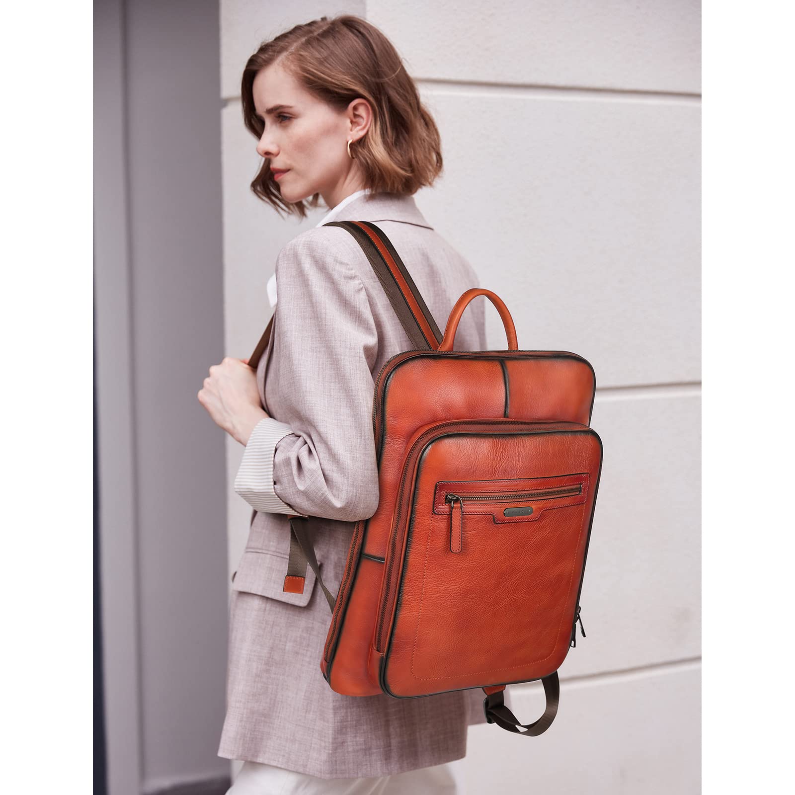 CLUCI Genuine Leather Backpack for Women - 15.6 Inch Laptop Bag - Premium Vegetable Tanned Full Grain Leather Work Backpack - Perfect for Office, Travel & College (Daypack, Purse Alternative)