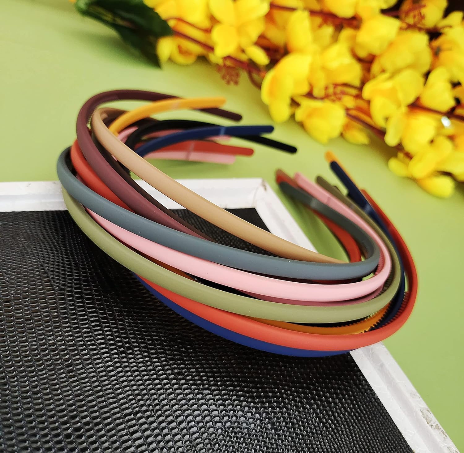 Raddhi Enterprises Matte Elastic Hair Bands for Women - 12 Pack Wavy Hair Comb Headbands (Multicolor) | Perfect for Workouts, Yoga, and Everyday Styling