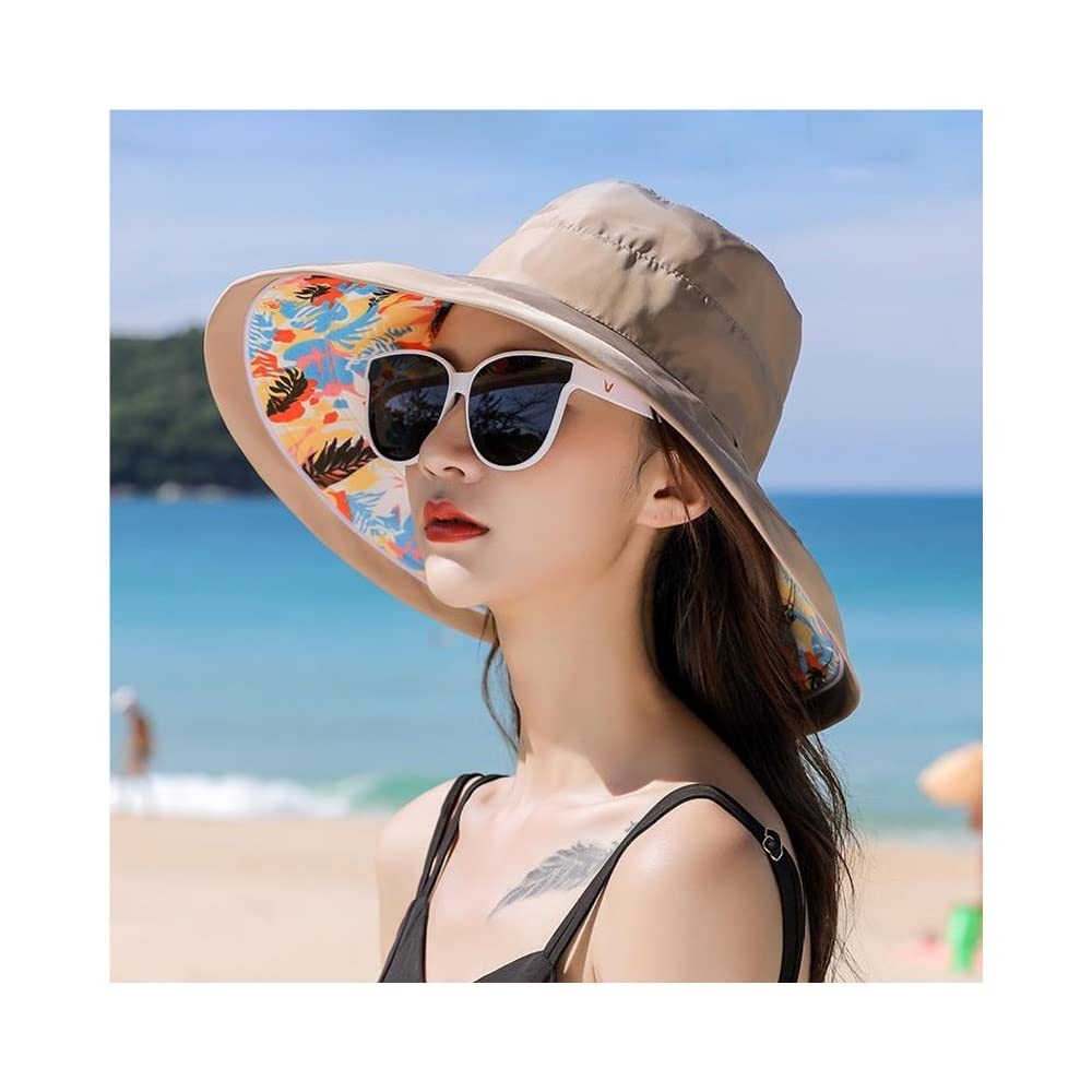 XADITON Women's Bucket Hat - Adjustable Double-Sided Fisherman Hat with Detachable Brim, Portable & Foldable Sun Hat for Travel, Beach, Outdoor Activities (Khaki)
