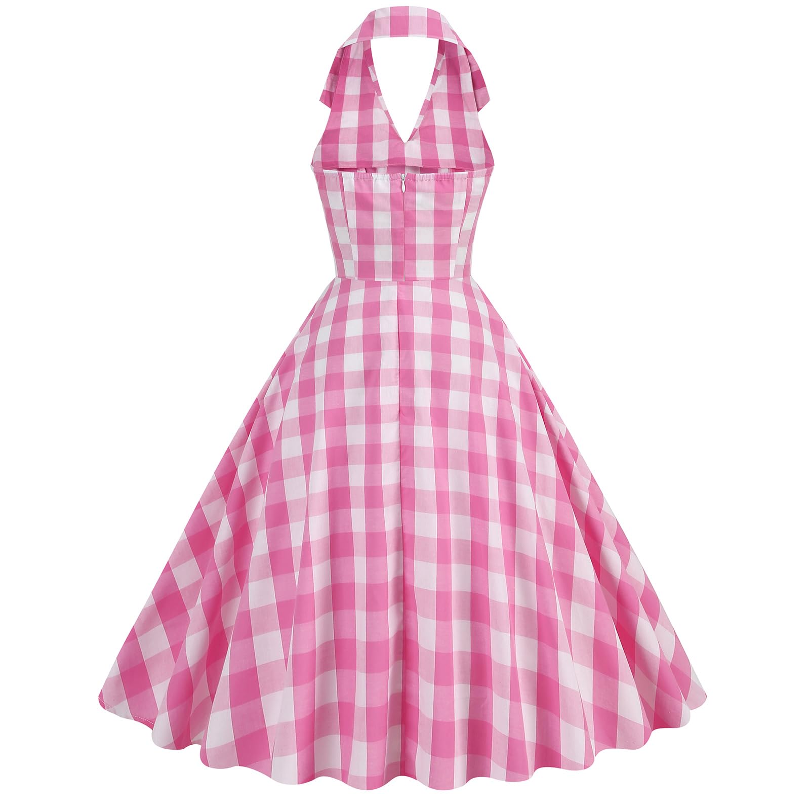 Vintage 1950s Pink Gingham Rockabilly Dress for Women - Sleeveless 50s Plaid Striped Swing Dress | Perfect for Retro Parties, Pinup Photos & Vintage Fashion Lovers