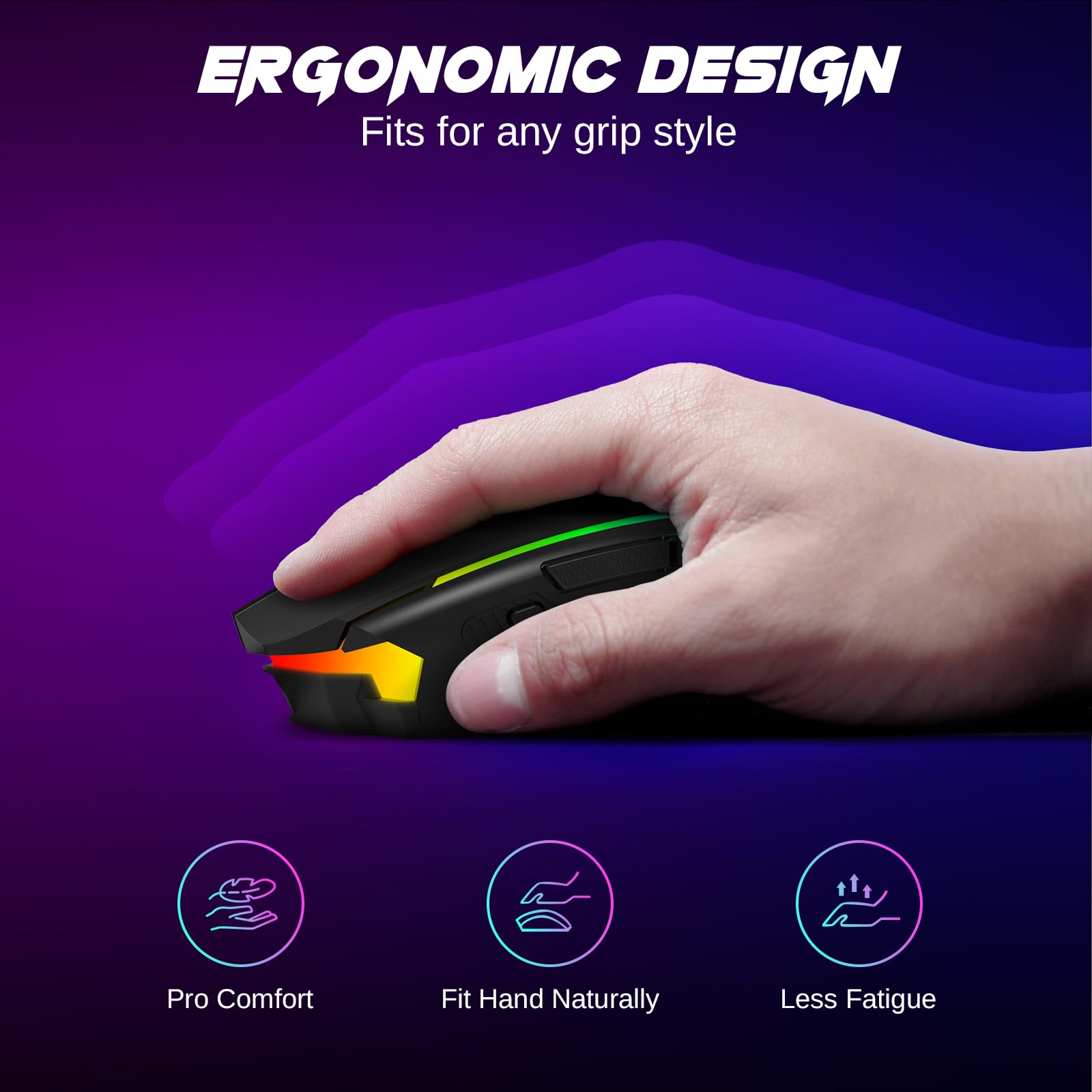 Redragon Tri-Mode Wireless Gaming Mouse - 2.4G/USB-C/Bluetooth Connectivity, 12000 DPI, RGB Backlit, Rechargeable, Programmable Ergonomic Mouse for PC, Mac, Laptop (Black) - Perfect for FPS, MOBA & Office Work