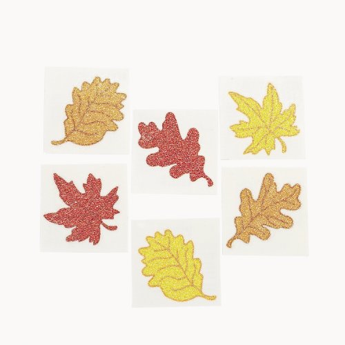 6 Dozen Leaf Glitter Tattoos - Temporary Body Art for Kids & Adults - Perfect for Halloween, Parties, Festivals and Costume Events