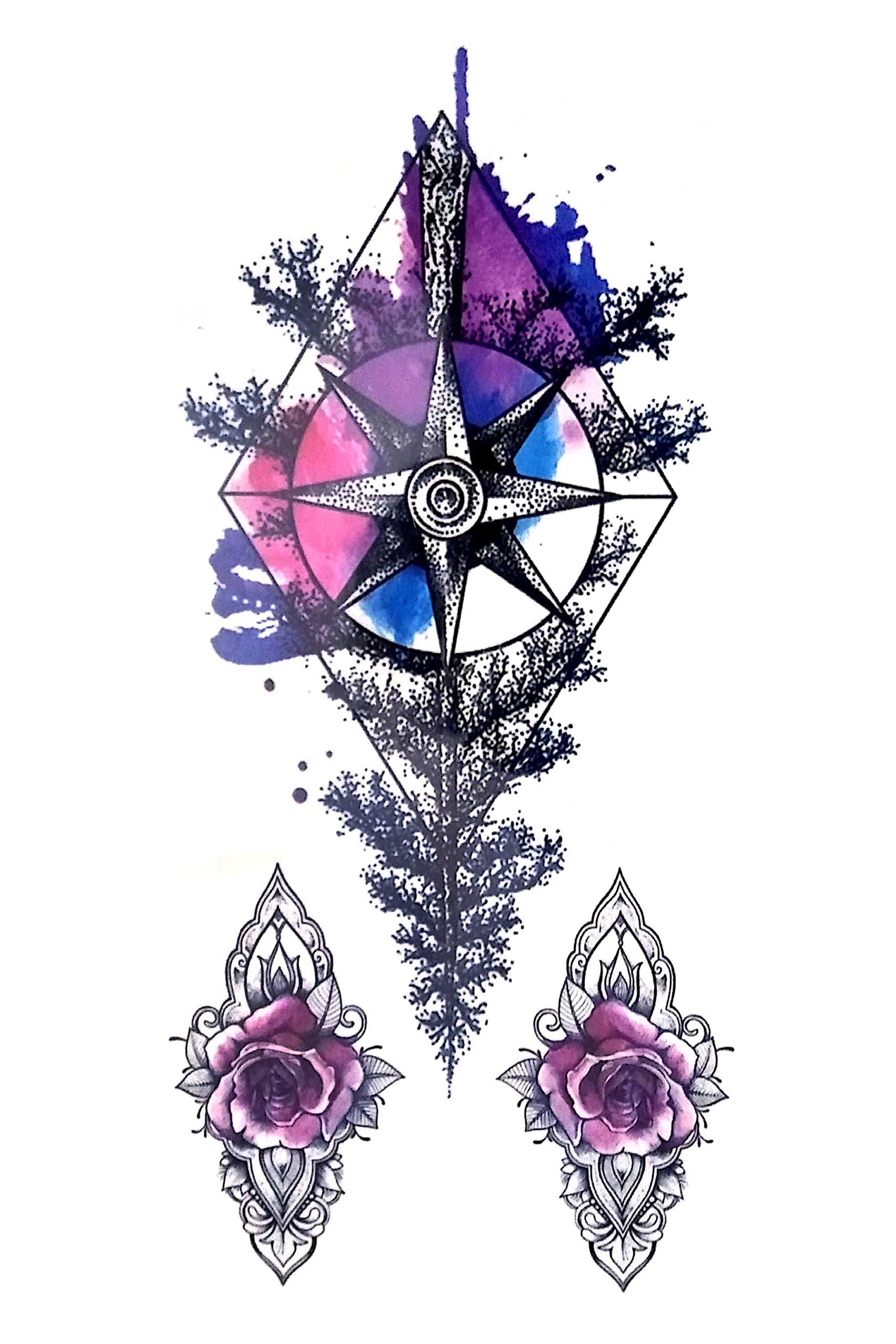 Waterproof Temporary Tattoo Stickers for Men & Women - 3D Realistic Flower, Butterfly, Star, Angel, Wolf Designs with Armband Words (19x9cm) | Perfect for Parties, Halloween Costumes, and Body Art Enthusiasts