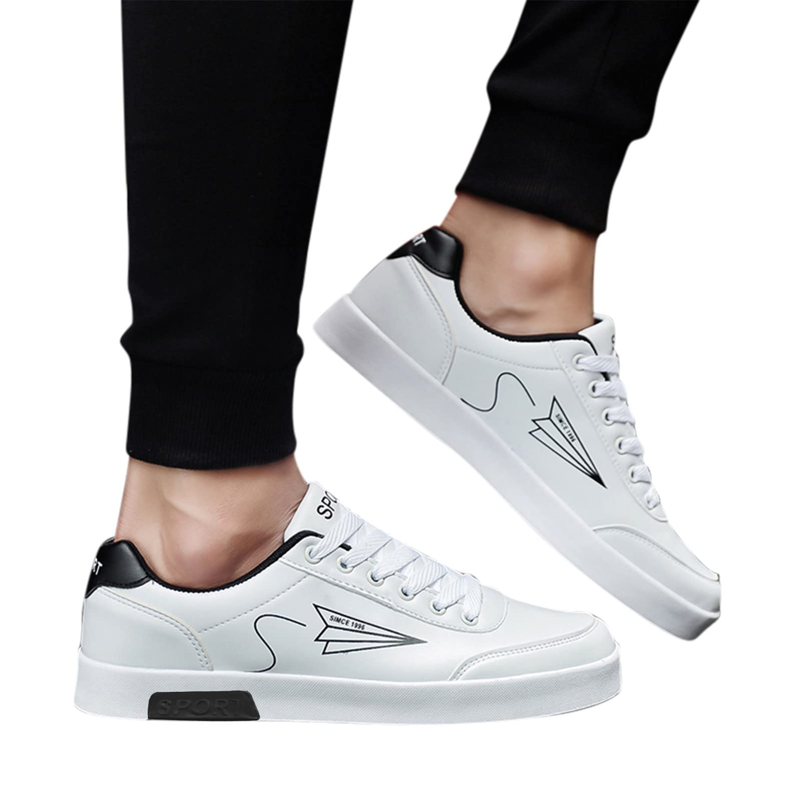 Modaworld Men's Black Leather Sneakers - Breathable PU Lace-Up Athletic Walking Shoes for Casual Wear & Running | Perfect for Gym, Workout & Everyday Use