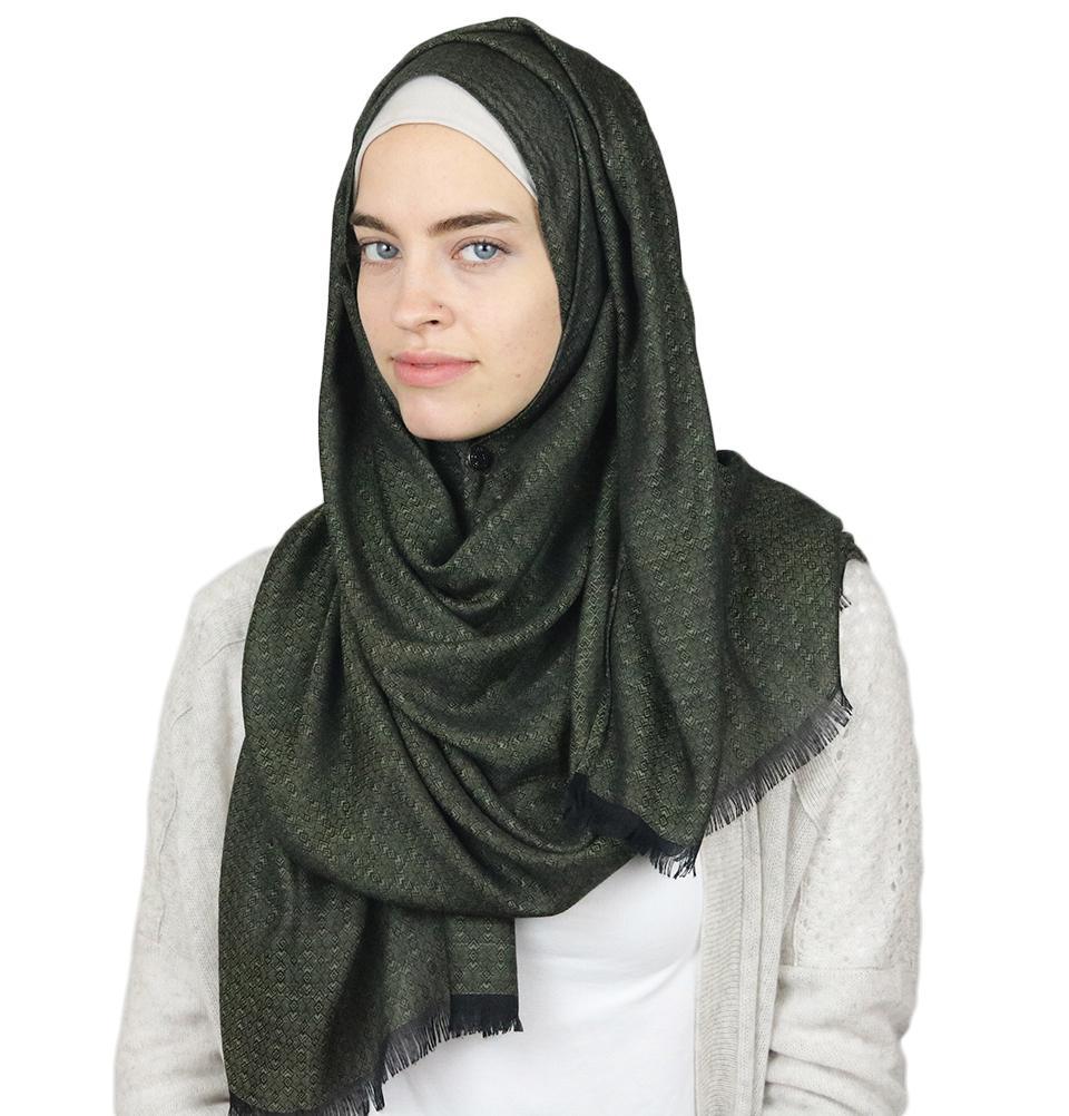Aker Jacquard Hijab Shawl - Dark Green 1023BRL | Elegant Muslim Headscarf for Women | Perfect for Prayer, Work & Special Occasions