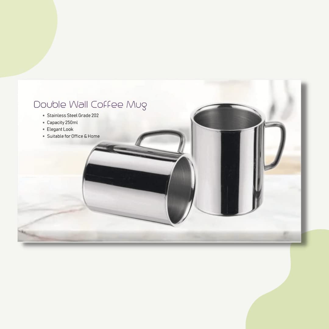 VISAXMI® Stainless Steel Double Wall Tea & Coffee Cups - 2 Pack, Hot & Cold Insulated Travel Mugs with Stylish Design for Office, Home & Outdoor Use