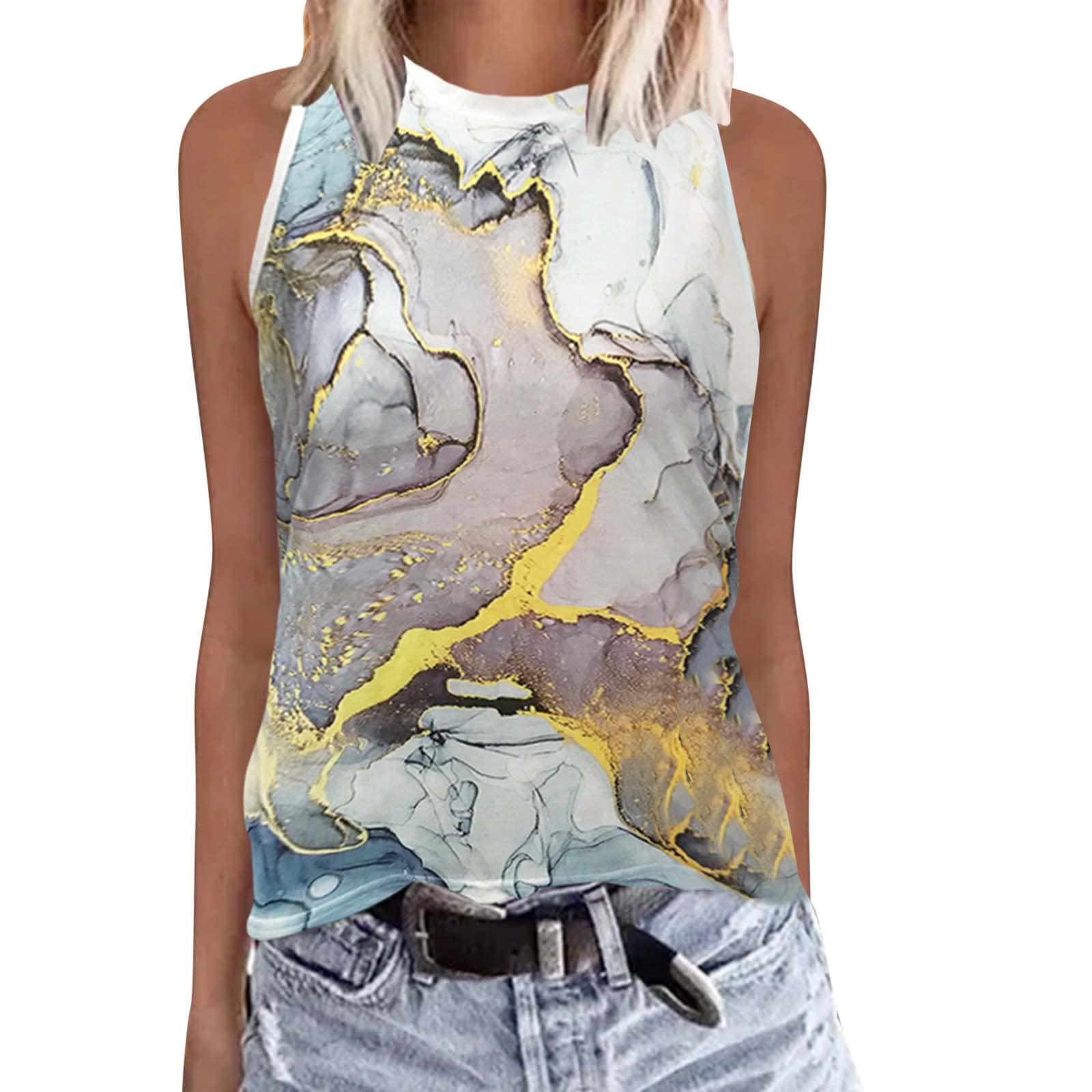 Women's Sleeveless Tank Tops - Summer Casual Round Neck Vest Tops with Non-Positioning Printing | Basic Tee Shirts & Blouses for Everyday Wear, Gym, Beach & Outdoor Activities