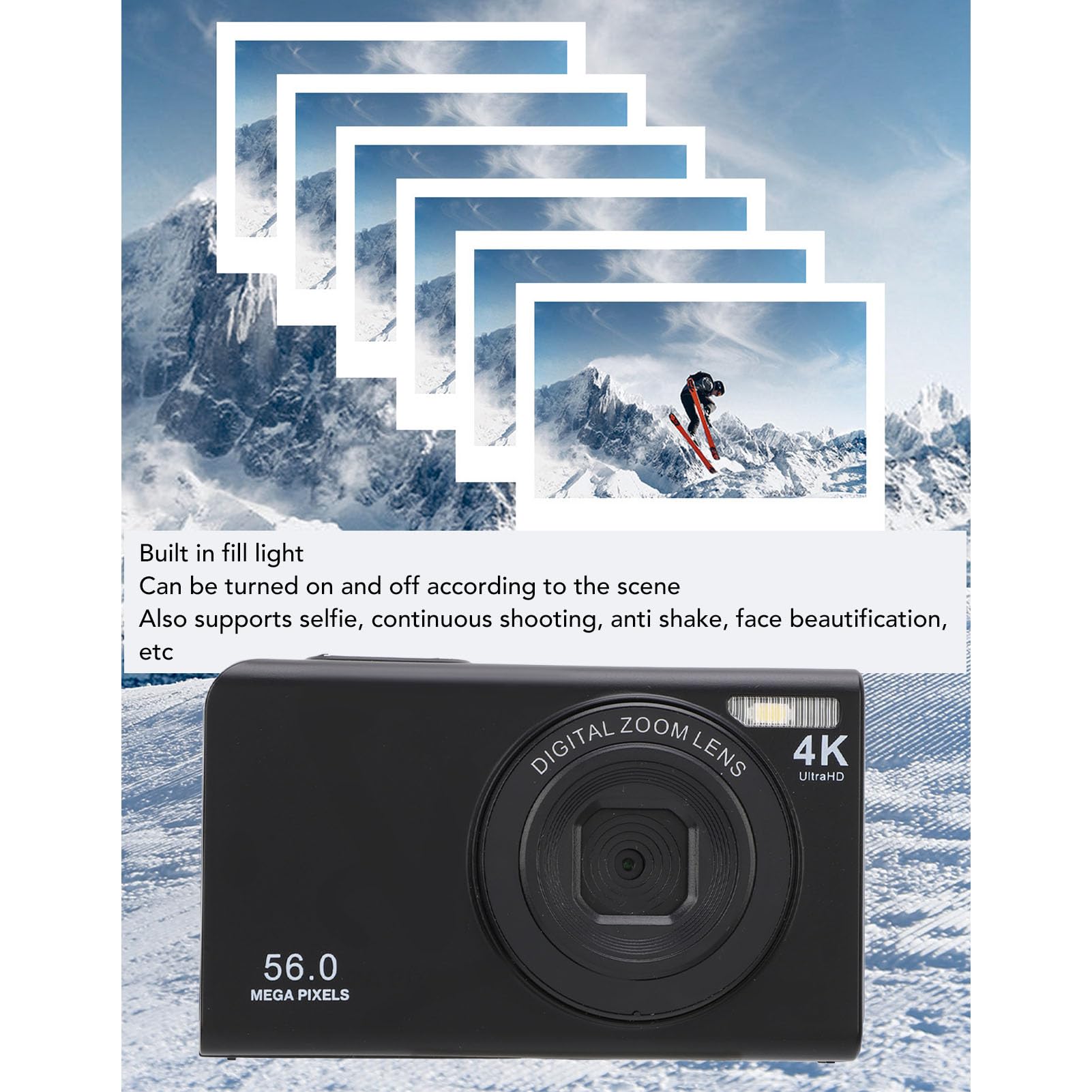 4K 56MP Digital Camera with 16x Zoom | Vlogging Camera for YouTube | Compact Travel Camera with Fill Light | Perfect for Beginners, Teens & Adults (Black) | Great for Travel Vlogging, Family Events & Outdoor Adventures