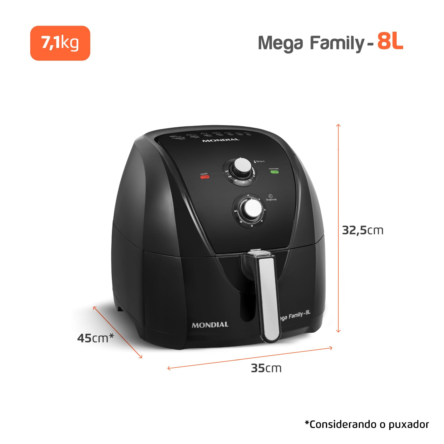 8L Air Fryer No Oil 1900W 220V by Mondial - Black AFN-80-FB - Perfect for Healthy Cooking, Crispy Snacks & Family Meals