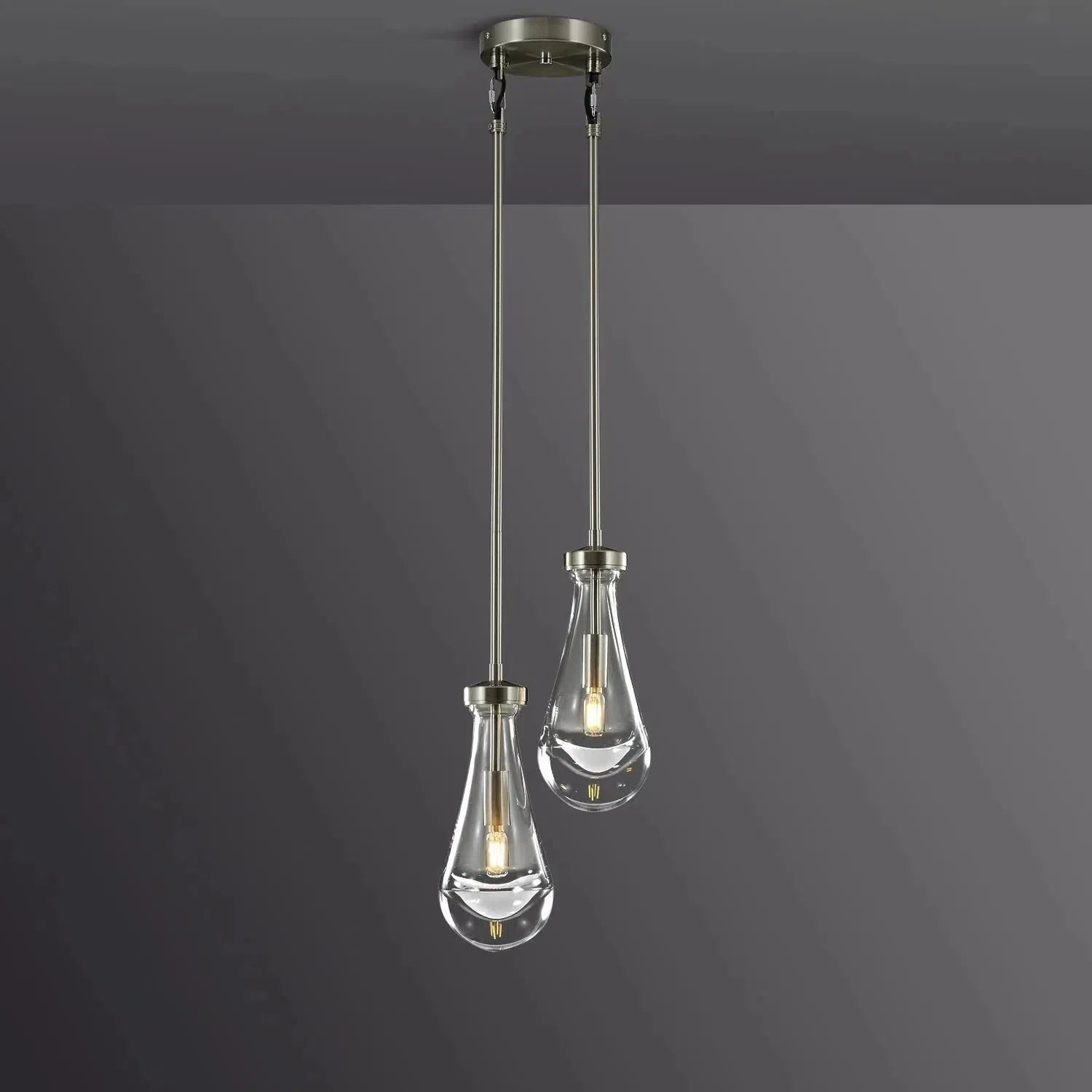 2-Light Raindrop Round Chandelier - 5 Inch Modern Crystal Ceiling Fixture for Dining Room, Bedroom & Entryway Lighting