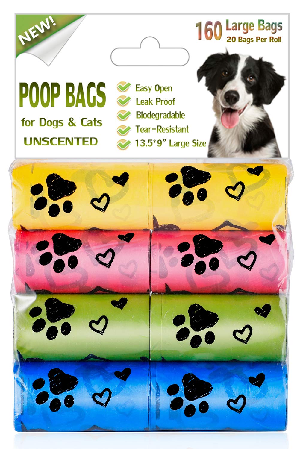 Yingdelai Biodegradable Dog Poop Bags - 160 Counts (8 Refill Rolls) | Eco-Friendly, Leakproof & Unscented Dog Waste Bags for Small & Large Dogs | Perfect for Park Walks, Backyard Cleanup & Travel