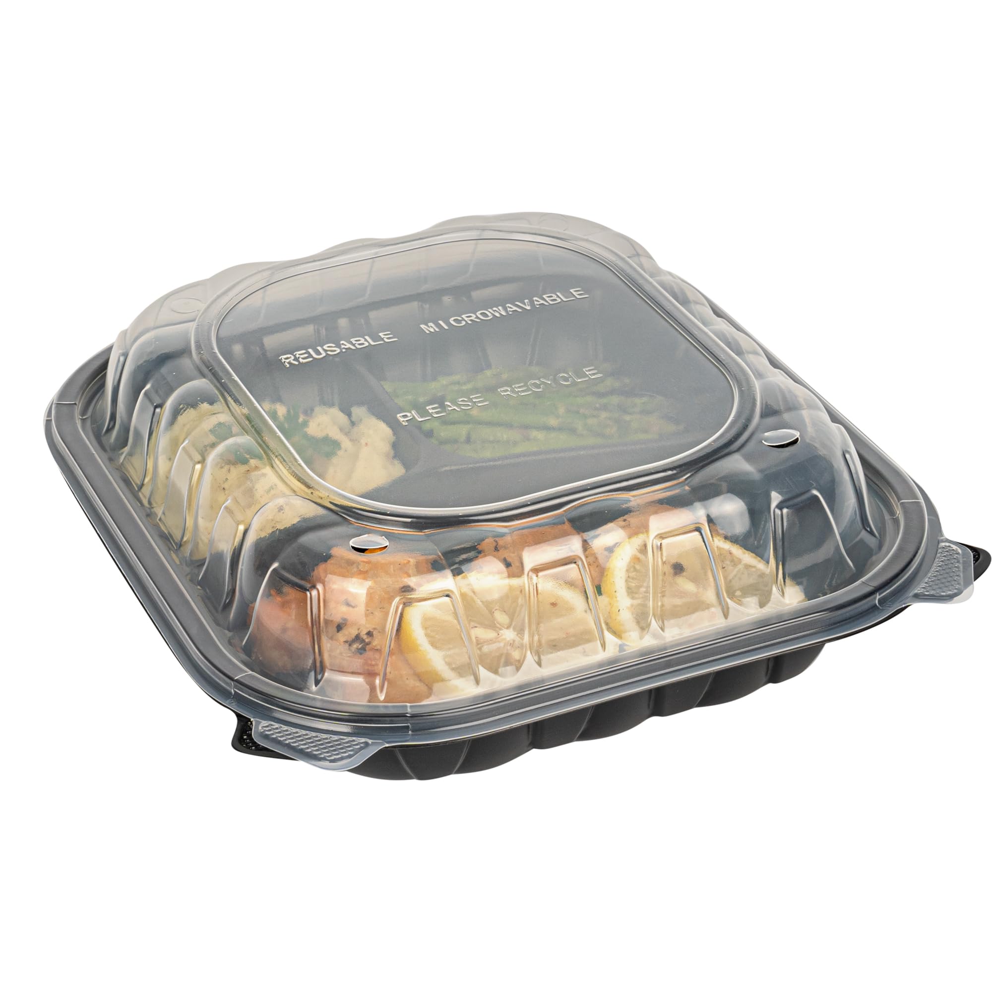 Restaurantware Thermo Tek 54oz Clamshell Takeout Containers - 50 Pack Black 3-Compartment Disposable Food Containers with Ventilated Lids | Microwave Safe Meal Prep Boxes for Pasta, Salads, Catering & Restaurant To-Go Orders