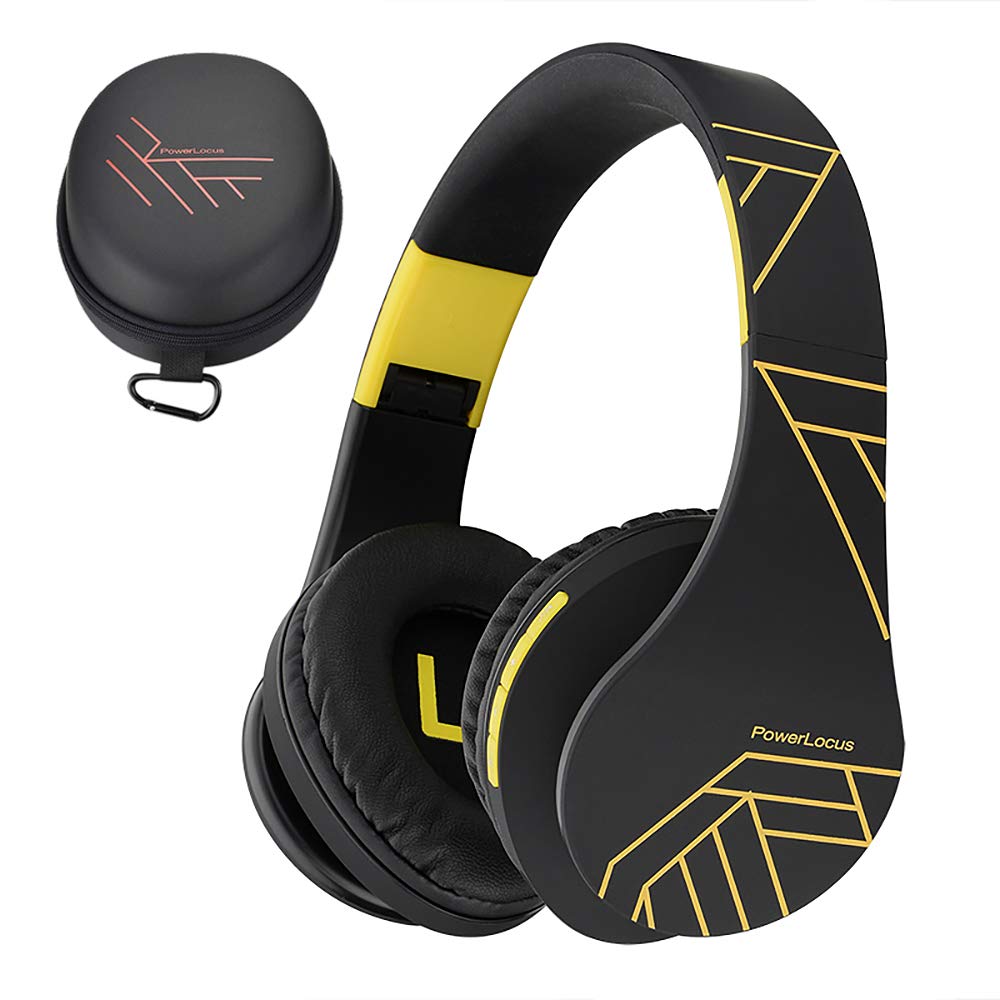 PowerLocus Bluetooth Over-Ear Headphones - Wireless & Wired Stereo Headset with Built-in Mic, Foldable Design, Micro SD/TF & FM Radio - Compatible with iPhone, Samsung, iPad, PC (Black/Yellow) - Perfect for Travel, Workouts & Home Entertainment