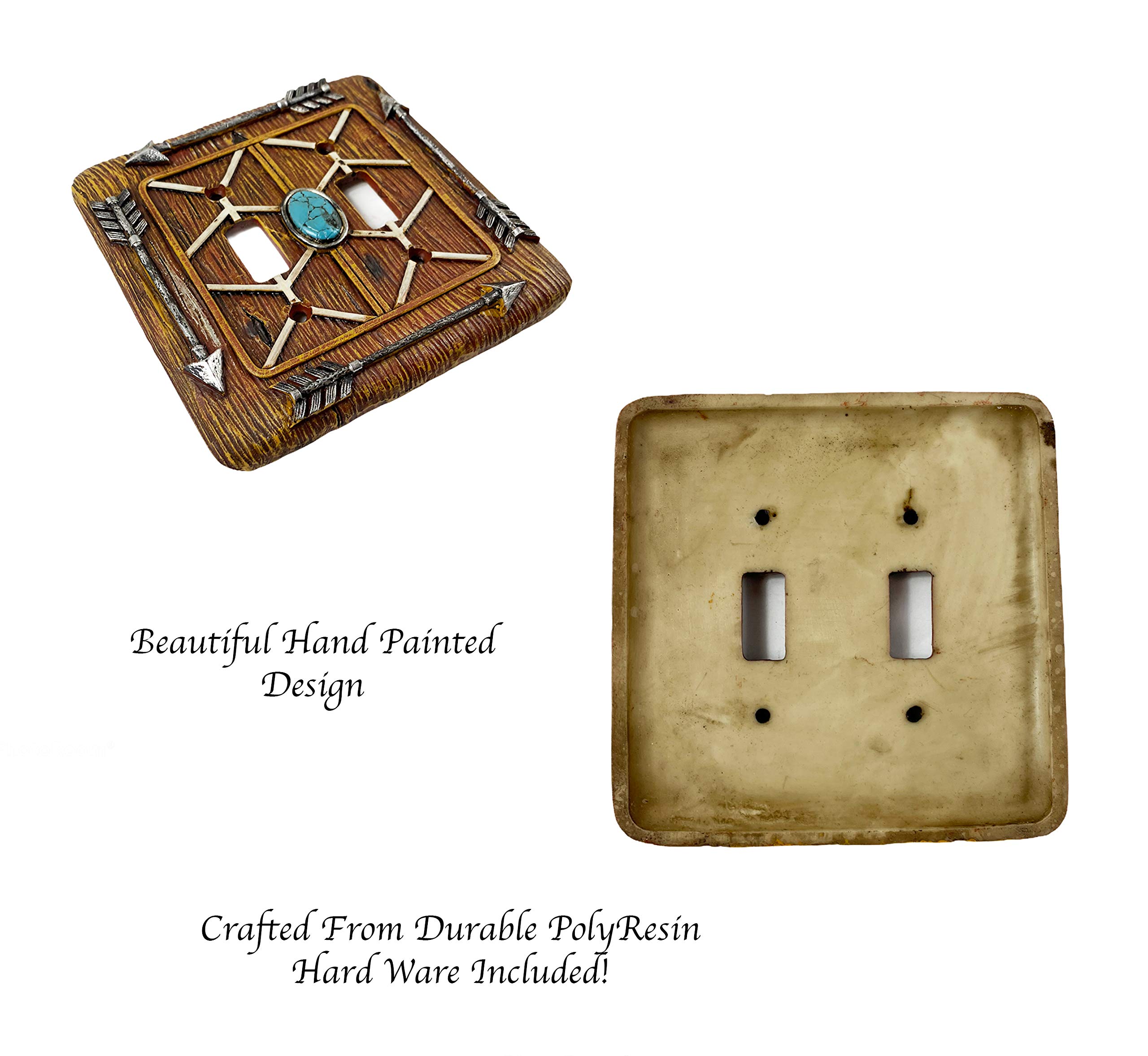 Urbalabs Western Tribal Spear & Teal Gem Decorative Light Switch Cover - Rustic Single/Double Gang Wall Plate for Country Homes - Perfect for Farmhouse, Cabin & Western Style Decor