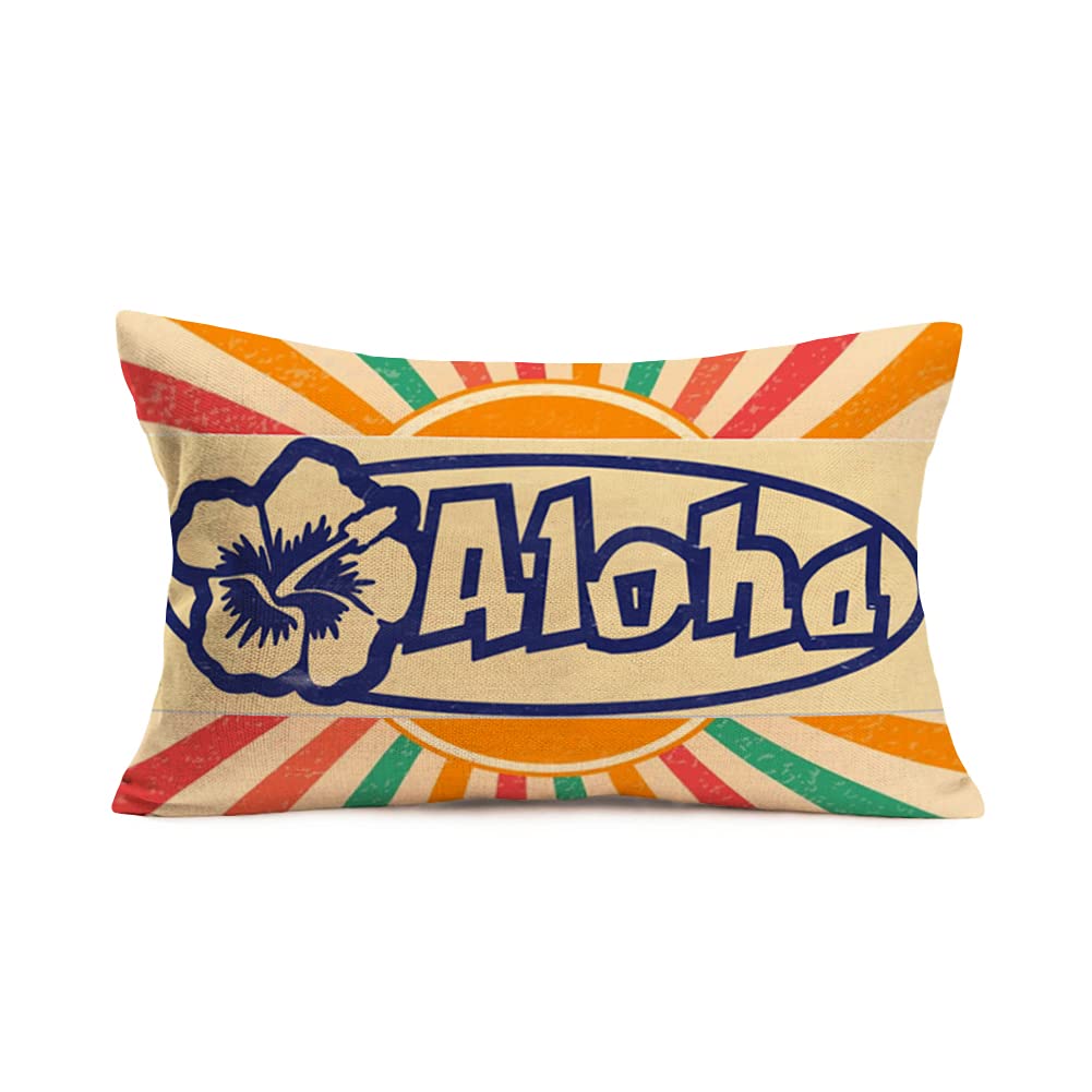 MEHOTOP Colorful Sunshine Throw Pillow Cover - Aloha Quote Hawaiian Hibiscus Flowers Design - 12x20 Inch Decorative Cushion Cover for Home, Bedroom, Store, Outdoors & Beach - Perfect for Tropical Decor, Summer Parties, and Coastal Living Spaces