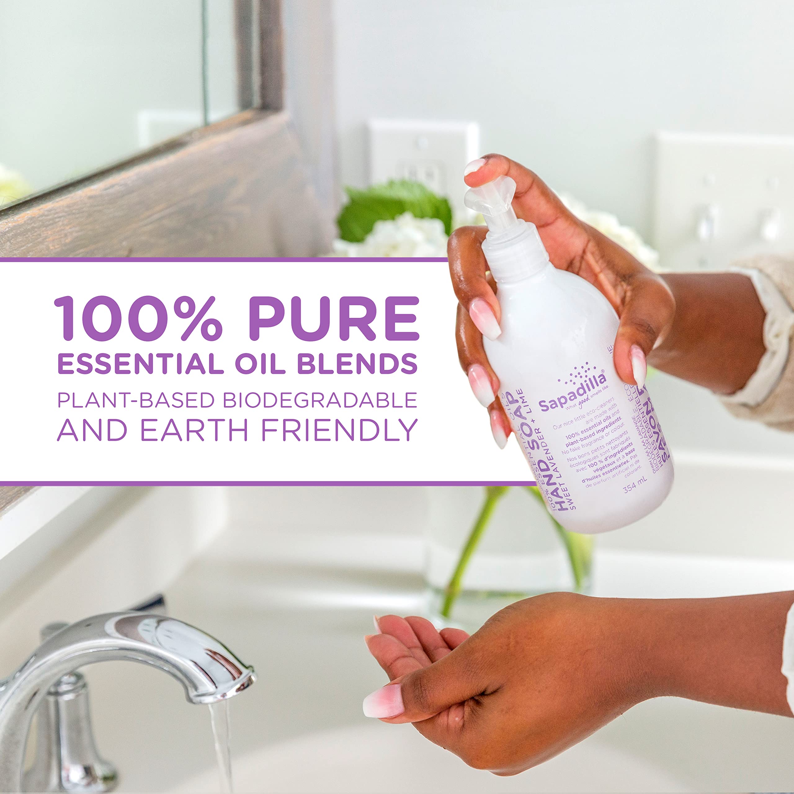 Sapadilla Liquid Hand Soap - Sweet Lavender & Lime Scent, 100% Pure Essential Oil Blend, Moisturizing & Cleansing, Plant-Based & Biodegradable, 12oz (Pack of 4) - Perfect for Home, Office & Bathroom Use