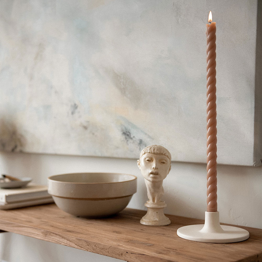 White Ceramic Taper Candlestick Holder - Wide Base for Stability - Perfect for Dining Table Centerpieces, Wedding Decor & Romantic Ambiance