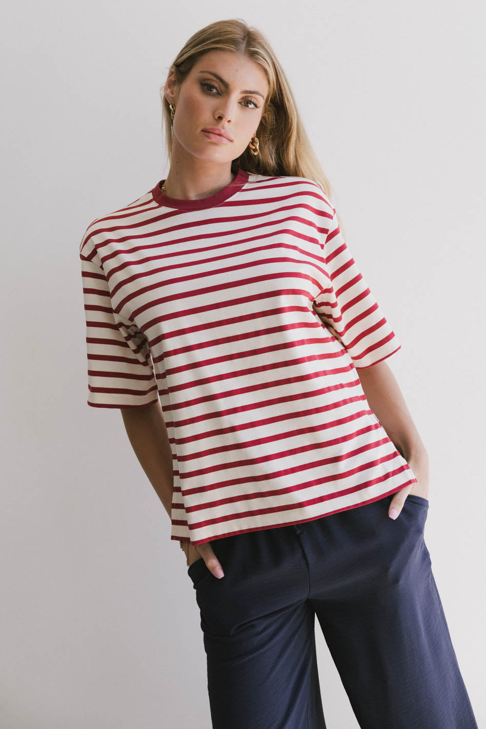 Freddie Striped Tee in Red | Soft Cotton Men's T-Shirt | Casual & Comfortable Wear | Perfect for Everyday Outfits, Summer Styling, and Layering