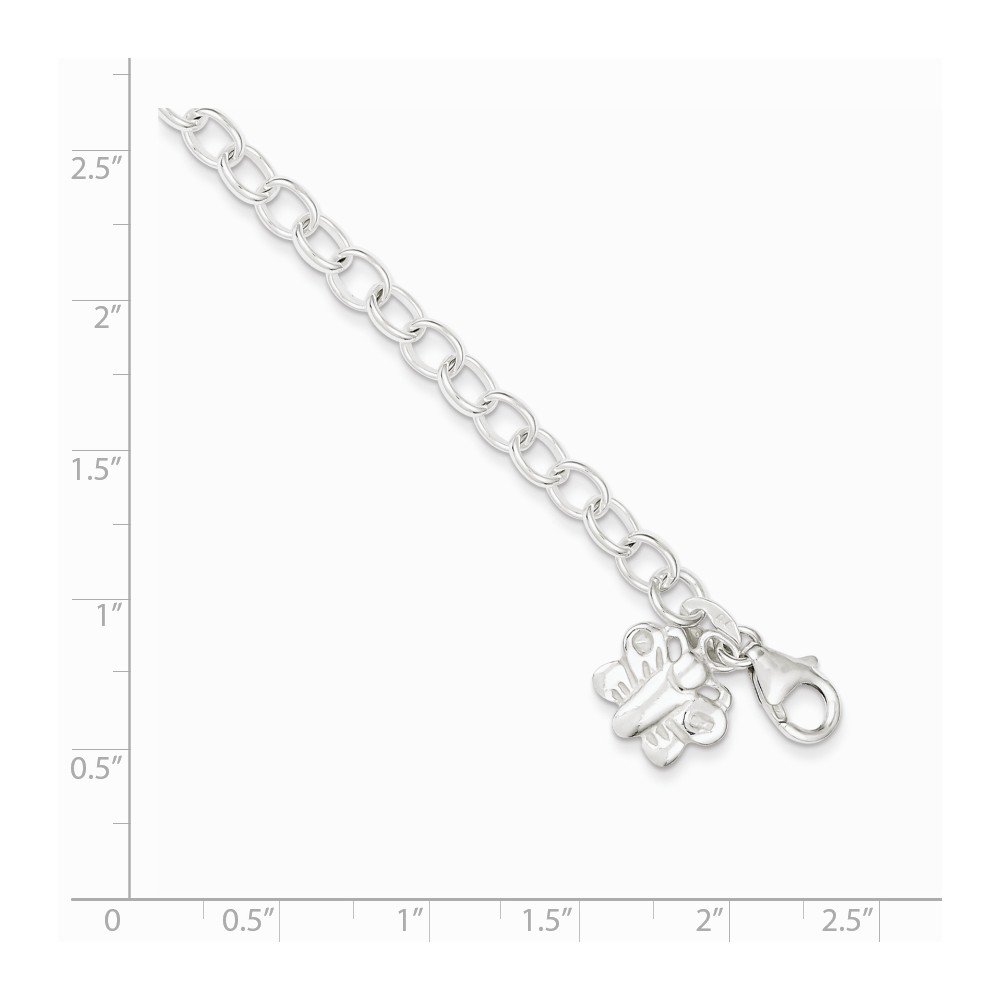 925 Sterling Silver Small Oval Rolo Link Butterfly Anklet Bracelet with Lobster Clasp - 10