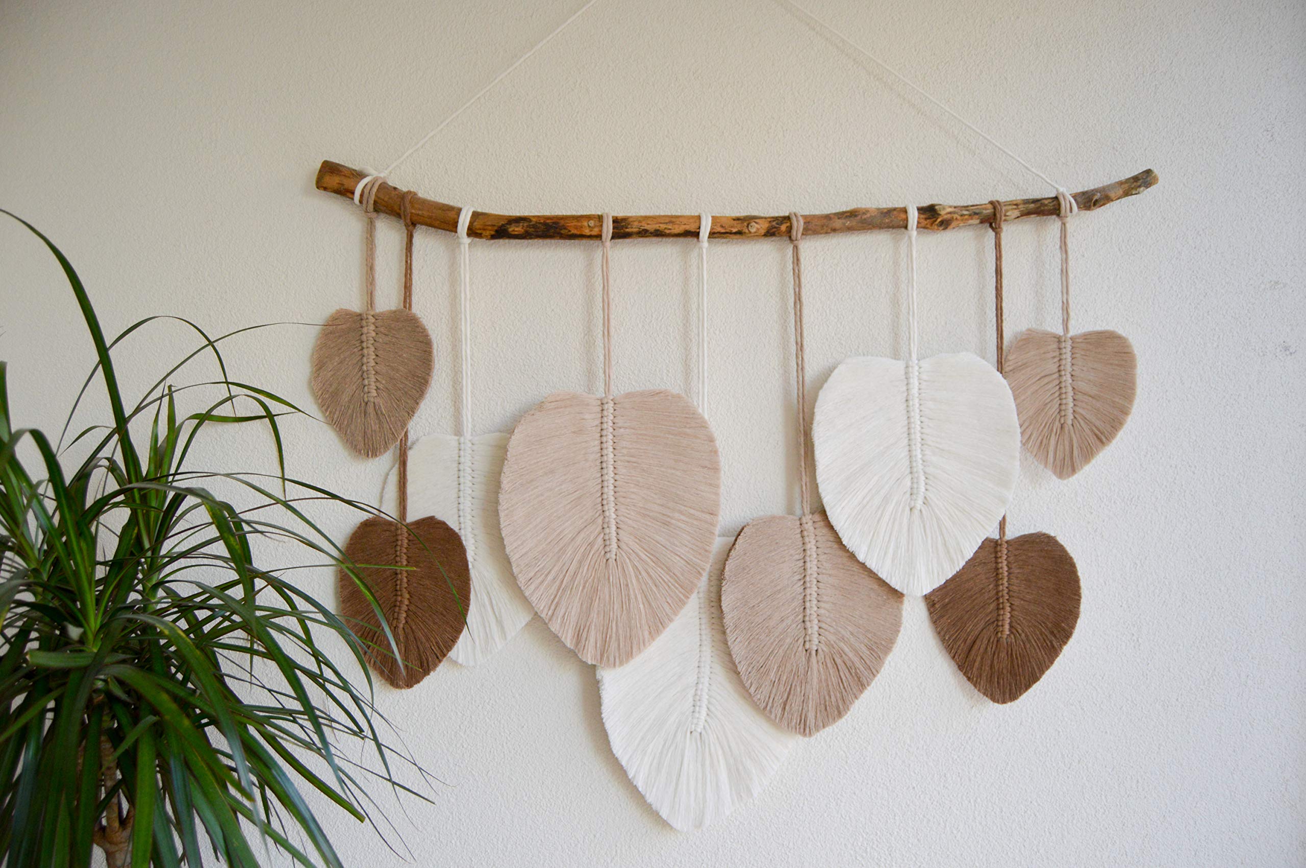 Handmade Boho Macrame Feather Wall Hanging - Large Woven Yarn Tapestry for Bedroom, Dorm & Living Room Decor | Bohemian Wall Art & Aesthetic Home Decor | Perfect for Bedroom Accent Wall, Cozy Living Spaces & Meditation Rooms