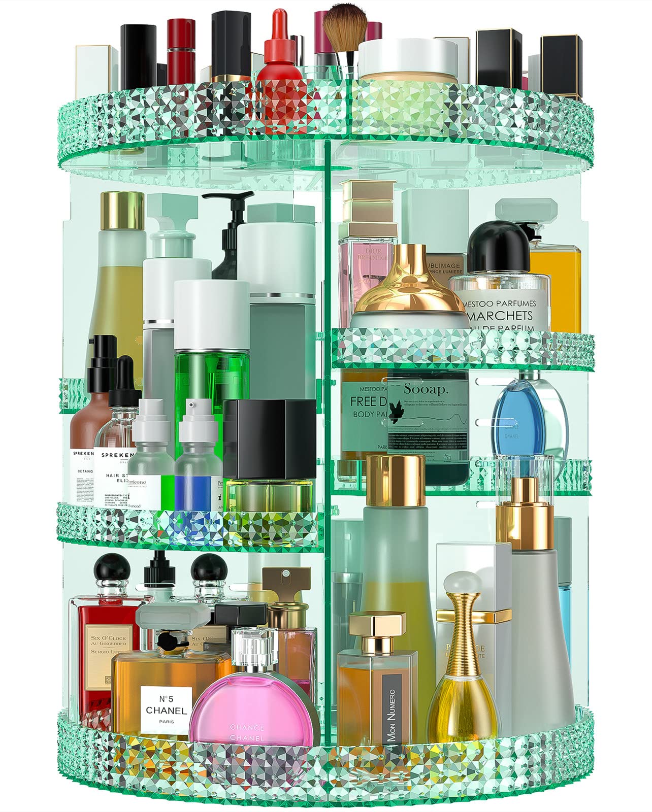 360 Degree Rotating Makeup Organizer - Extra Large Capacity 7-Layer Cosmetic Storage with Removable DIY Trays | Acrylic Vanity Organizer for Perfume, Lipstick & Beauty Products | Perfect for Bathroom Countertop, Dressing Table & Bedroom Decor (Green)