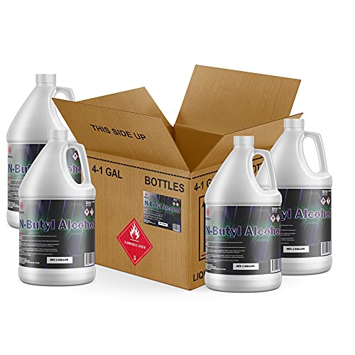 **N-Butyl Alcohol - 4 Gallon Case (4 x 128 FL Oz Bottles) with Reusable Leak-Proof & Evaporation-Resistant Seals - Solvent for Paints, Lacquers, Varnishes, Resins, Gums & Vegetable Oils - Ideal for DIY Projects, Industrial Use & Chemical Applications - Alliance Chemical**