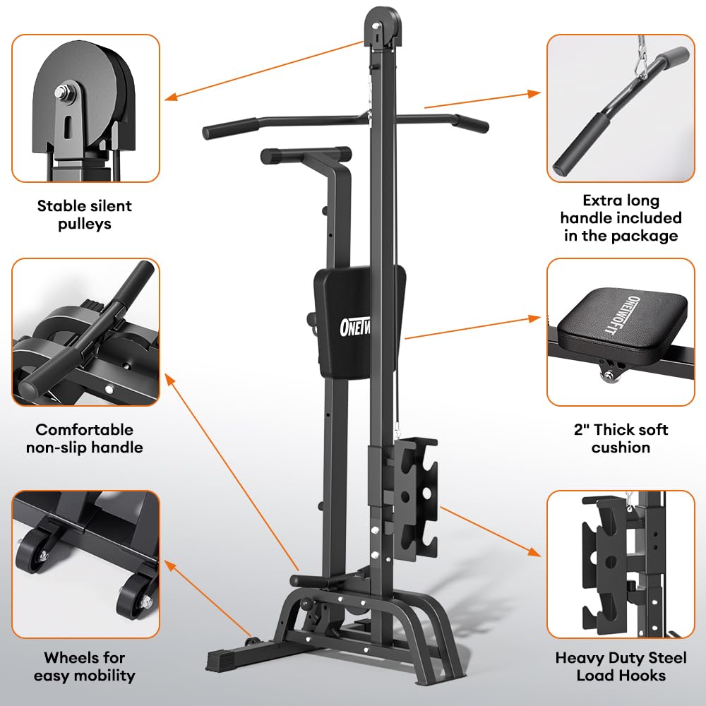 ONETWOFIT Foldable Rowing Machine & LAT Pull Down Machine - 2-in-1 Multifunctional Home Gym Equipment for Full Body Workout, Compact Design with 300lbs Weight Capacity - Perfect for Small Spaces, Home Fitness & Strength Training
