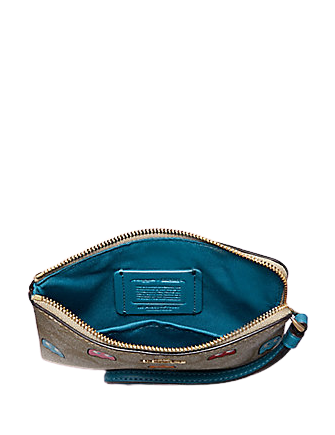 Coach Signature Print Corner Zip Wristlet with Pac-Man Design - Perfect for Everyday Essentials & Gaming Enthusiasts