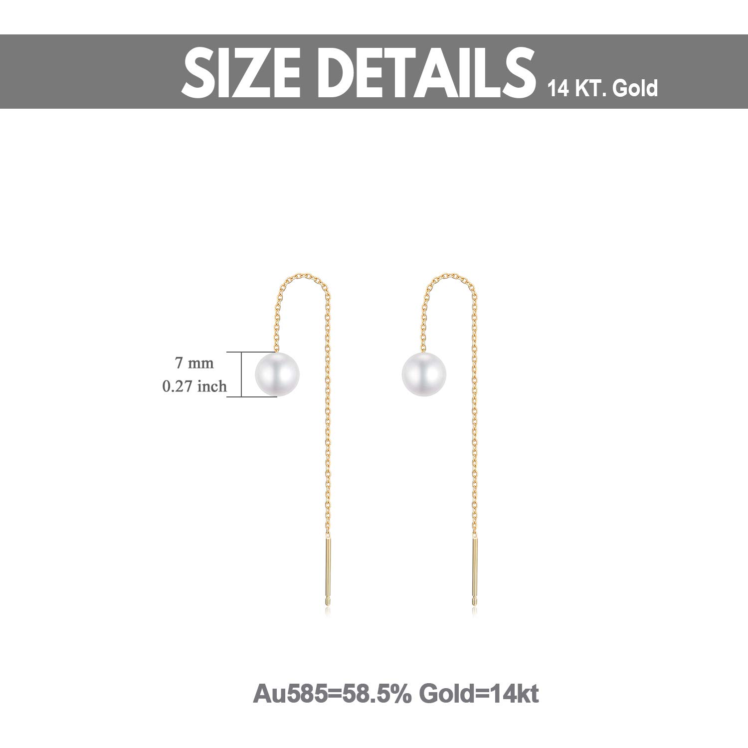 14K Real Gold Threader Drop Earrings for Women - Yellow Gold Pearl, Opal & Ball Dangle Earrings | Elegant Love Jewelry for Girls & Teens | Perfect for Weddings, Parties & Special Occasions