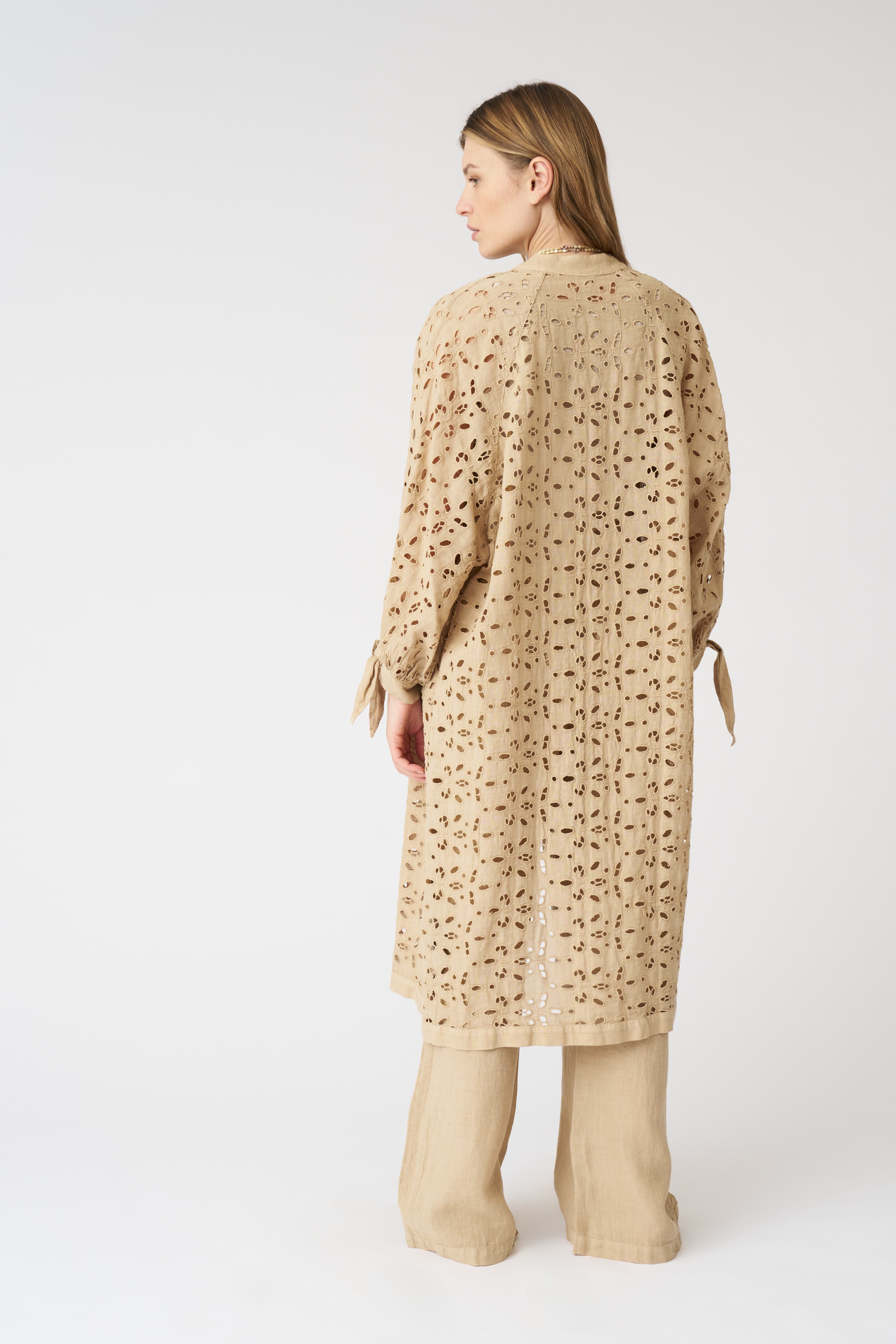 Elegant Long Kimono with Sangallo Lace - Boho Chic Cover Up for Women, Beach Wedding, Poolside, or Lounge Wear