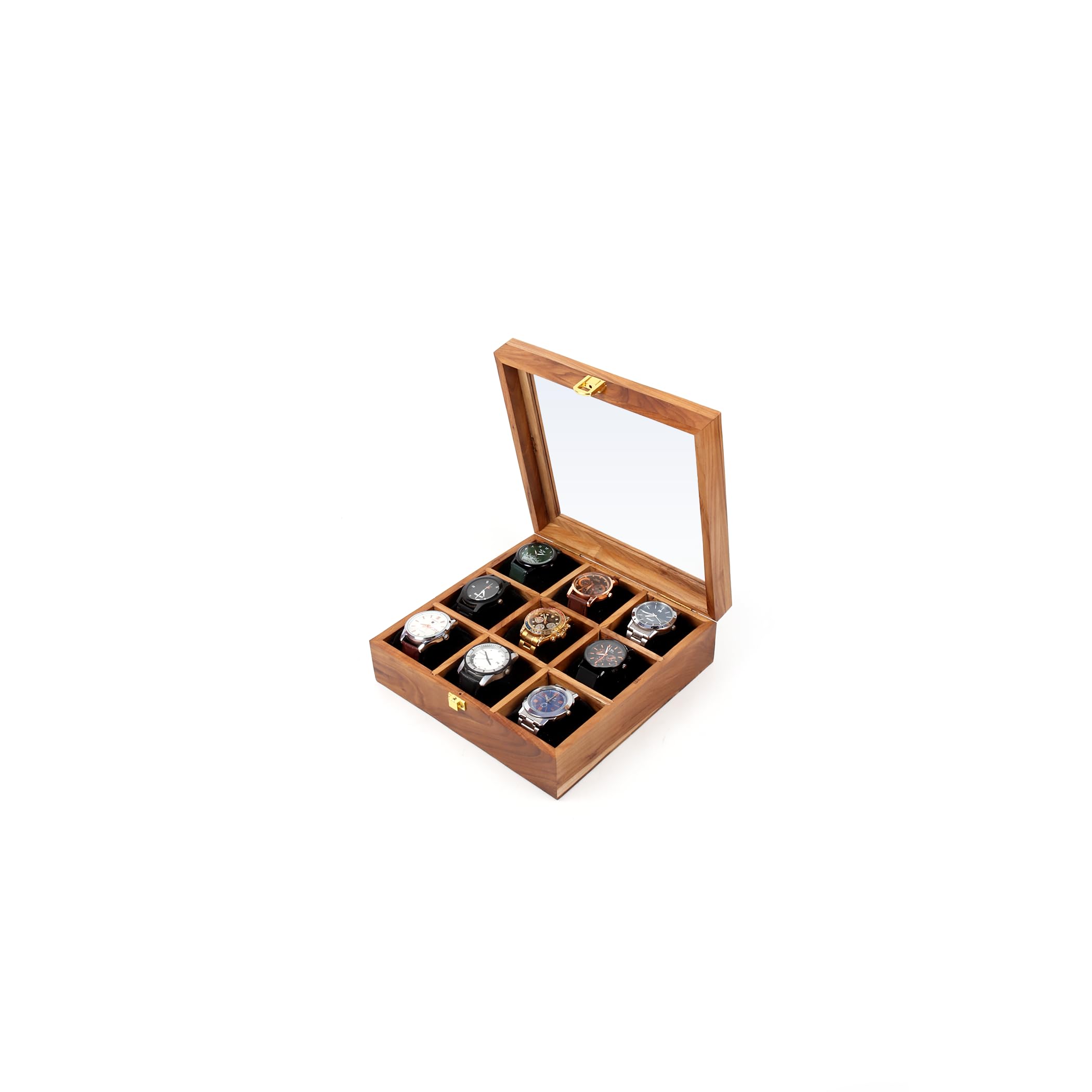 Premium Teakwood Watch Box with Lid - 3/6/9/12 Slot Watch Display Case & Jewelry Storage Organizer - Handcrafted Wooden Key Storage Box - Perfect Gift for Men & Women - Ideal for Watch Collectors, Jewelry Organization & Home Décor (9 Slots)